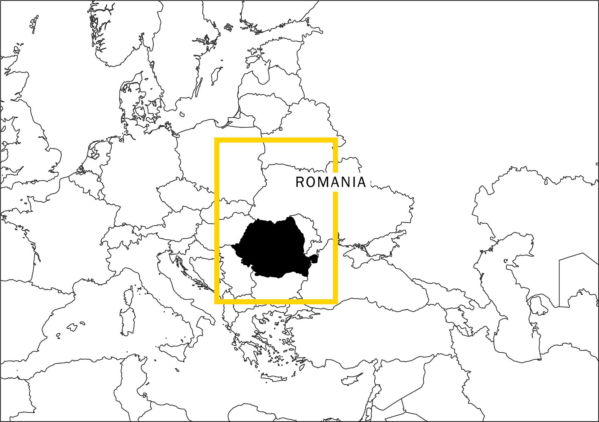 romania map yellow frame geography national