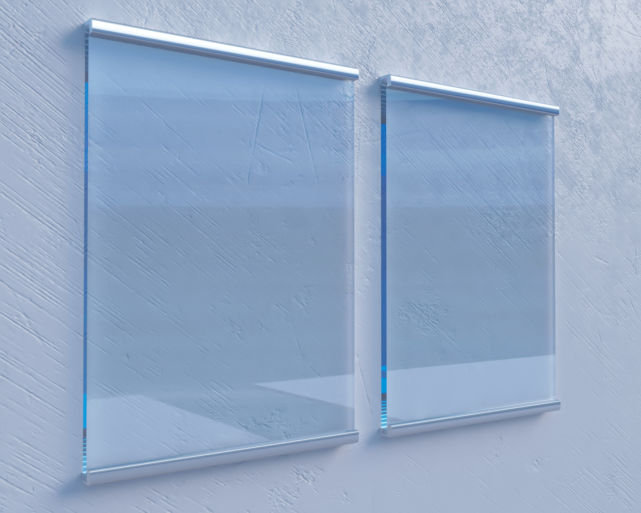 transparent signboard on concrete wall, mock up 3d illustration 
