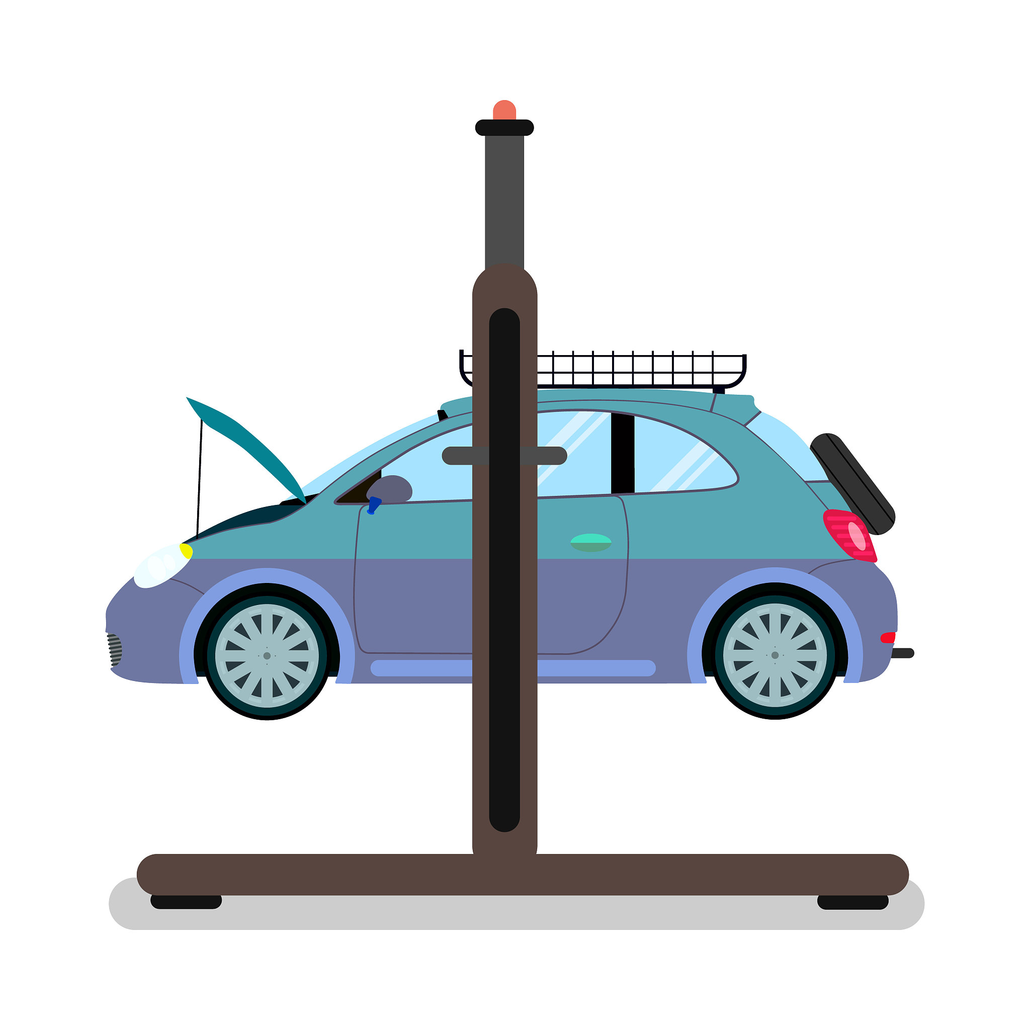 vehicle on lifting equipment vector illustration