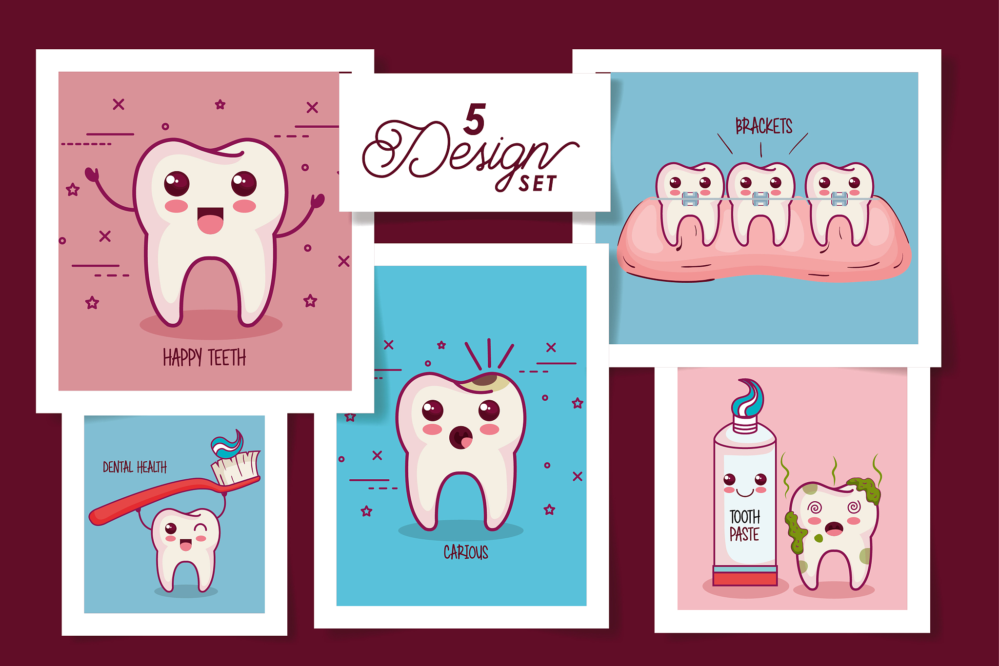 five designs dental health icons