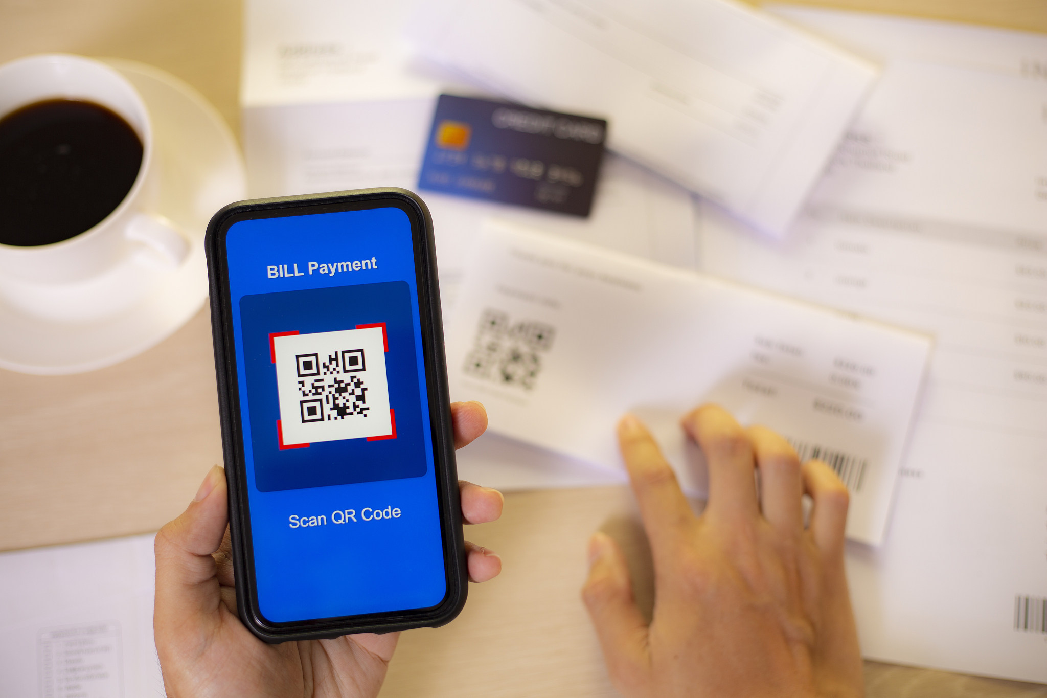 smartphone scan qr code for bill payment