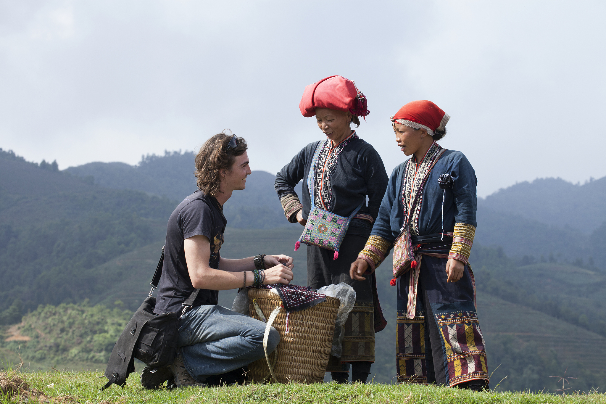 male european tourist travelling through sapa. vietnam