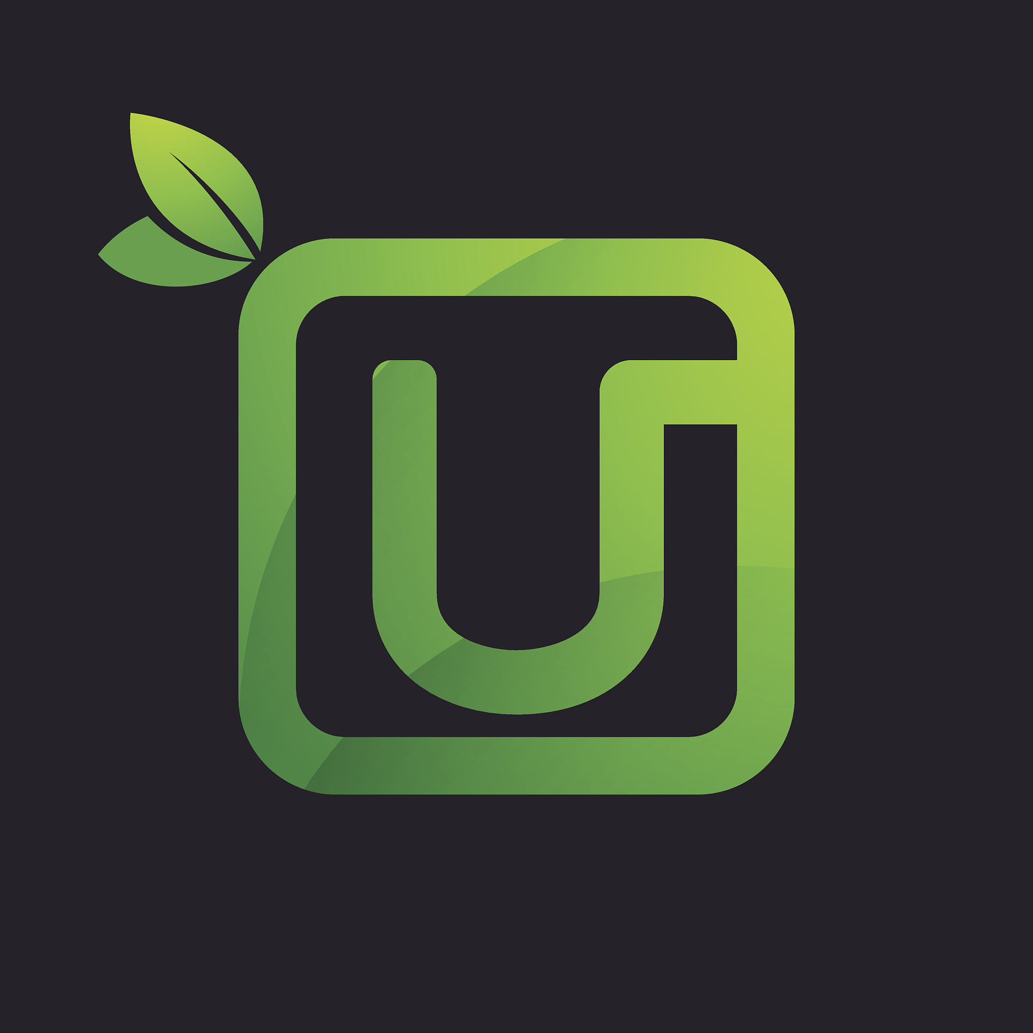 u letter icon in square and green leaves.