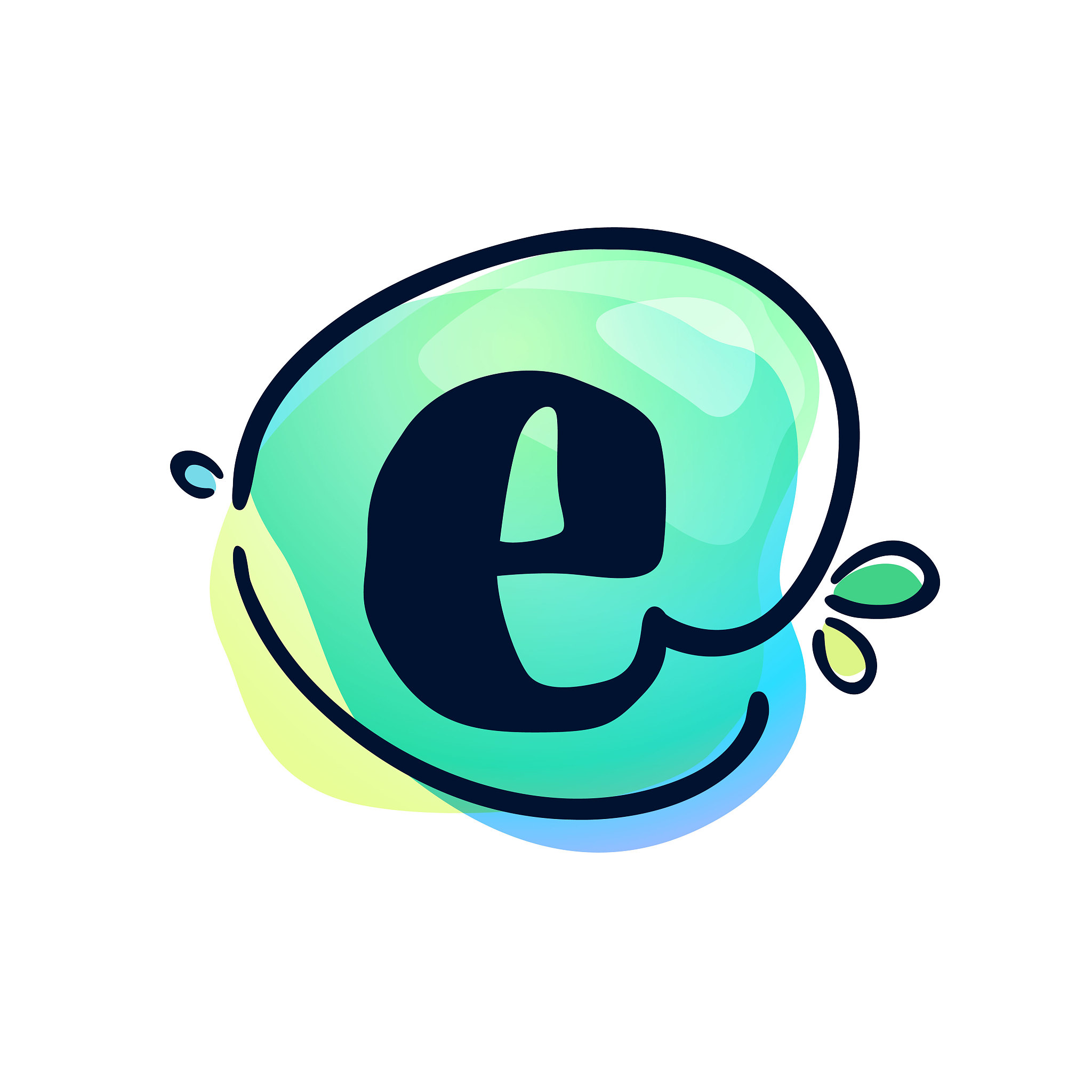 e letter stroke logo at colorful watercolor splash background.