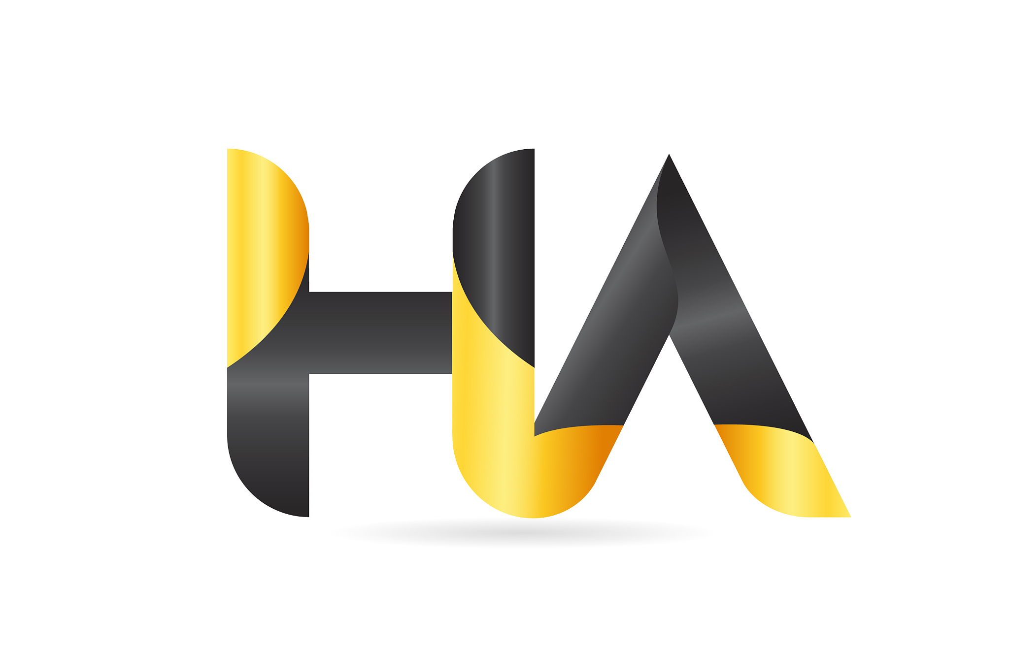 joined or connected ha h a yellow black alphabet