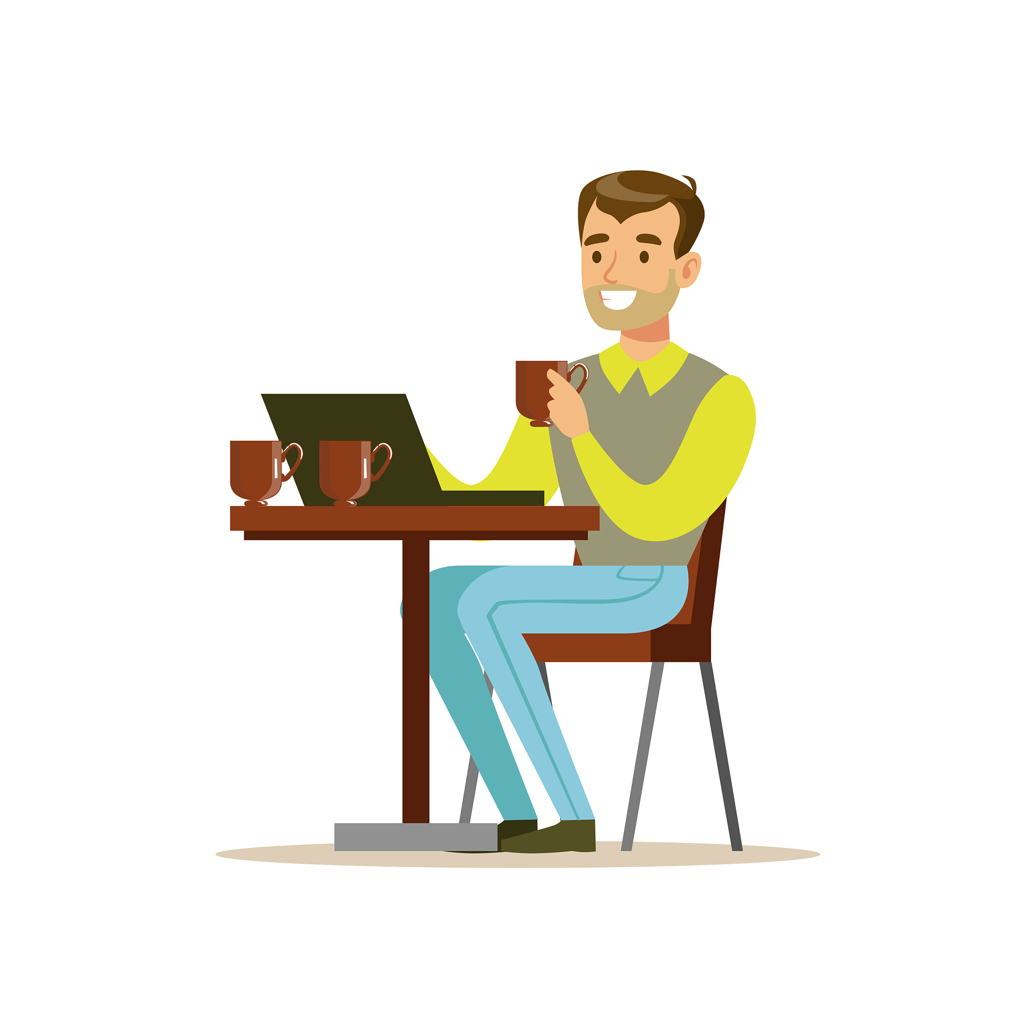 man drinking his third cup of coffee in the coffee