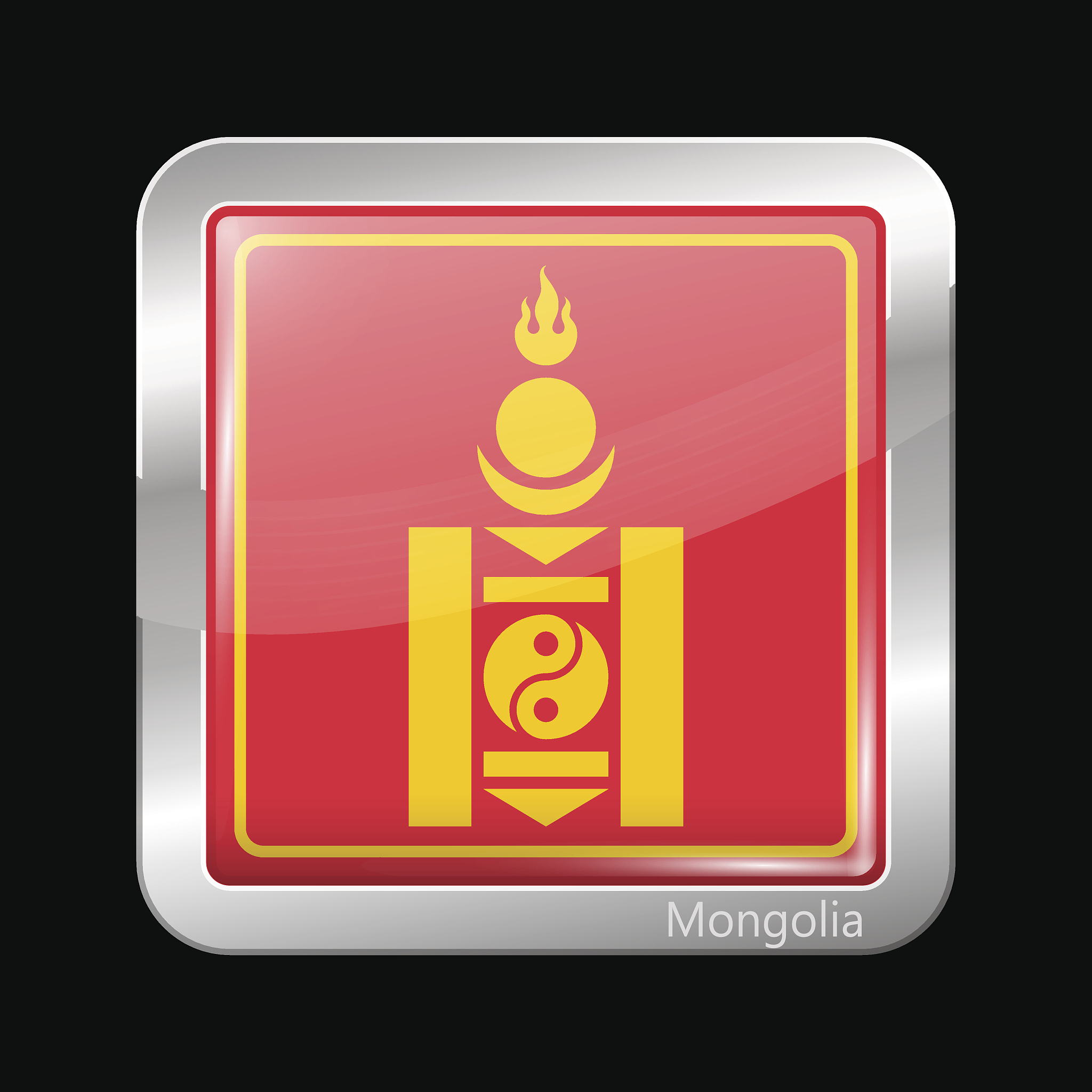mongolian soyombo. metallic icon square shape