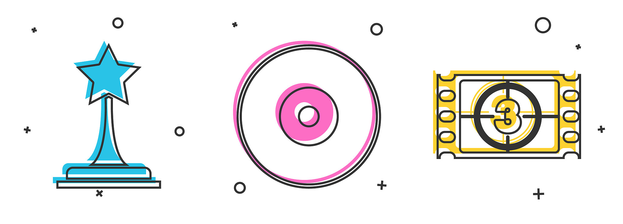 set movie trophy , cd or dvd disk and play video icon. vector