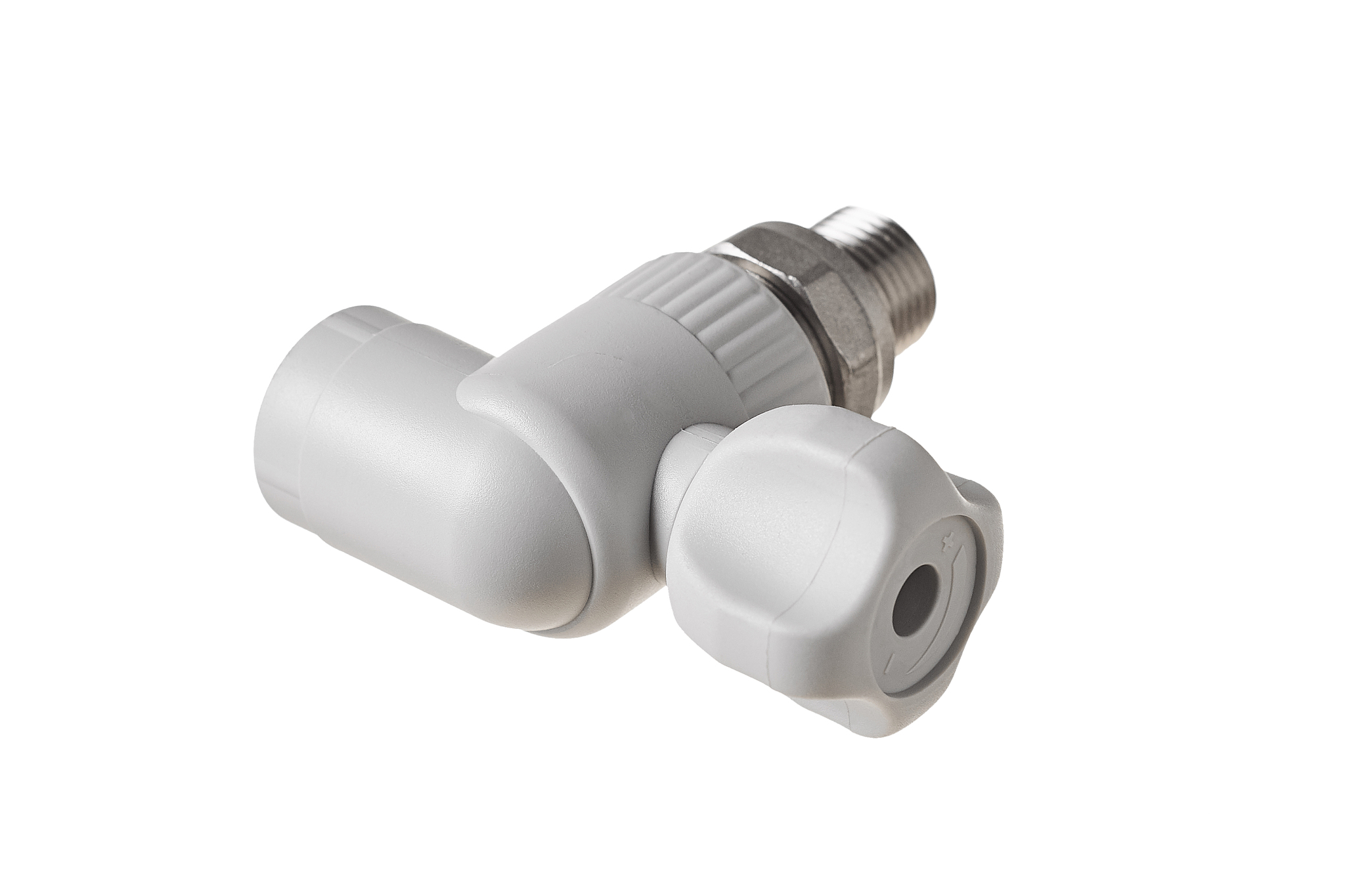 one modern polypropylene water tap with metal thread isolated on