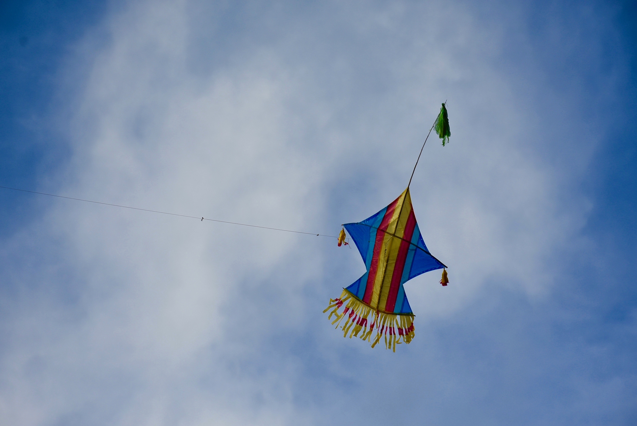 colorful kite flying in the blue sky