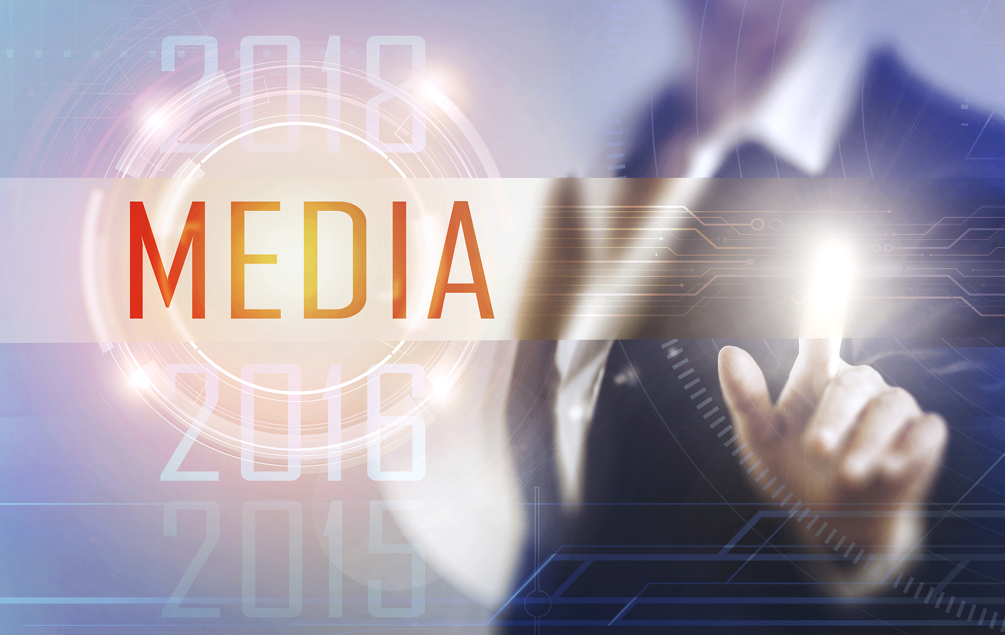 business women touching the media screen