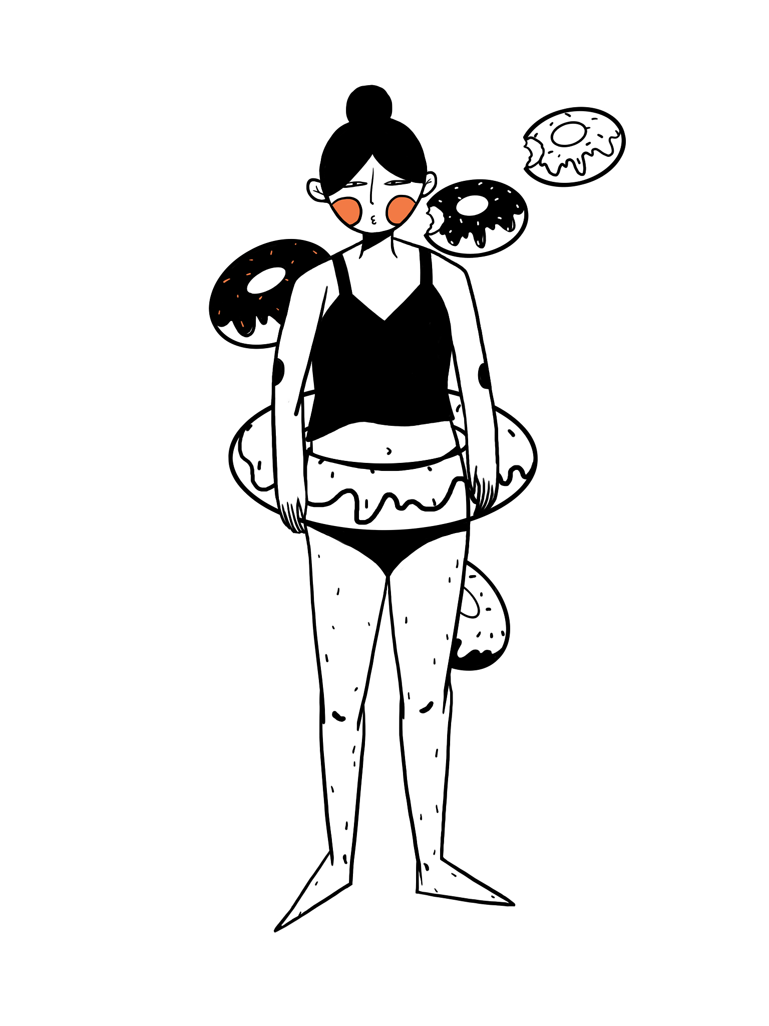 黑白简笔画插画女孩<strong>人物</strong>