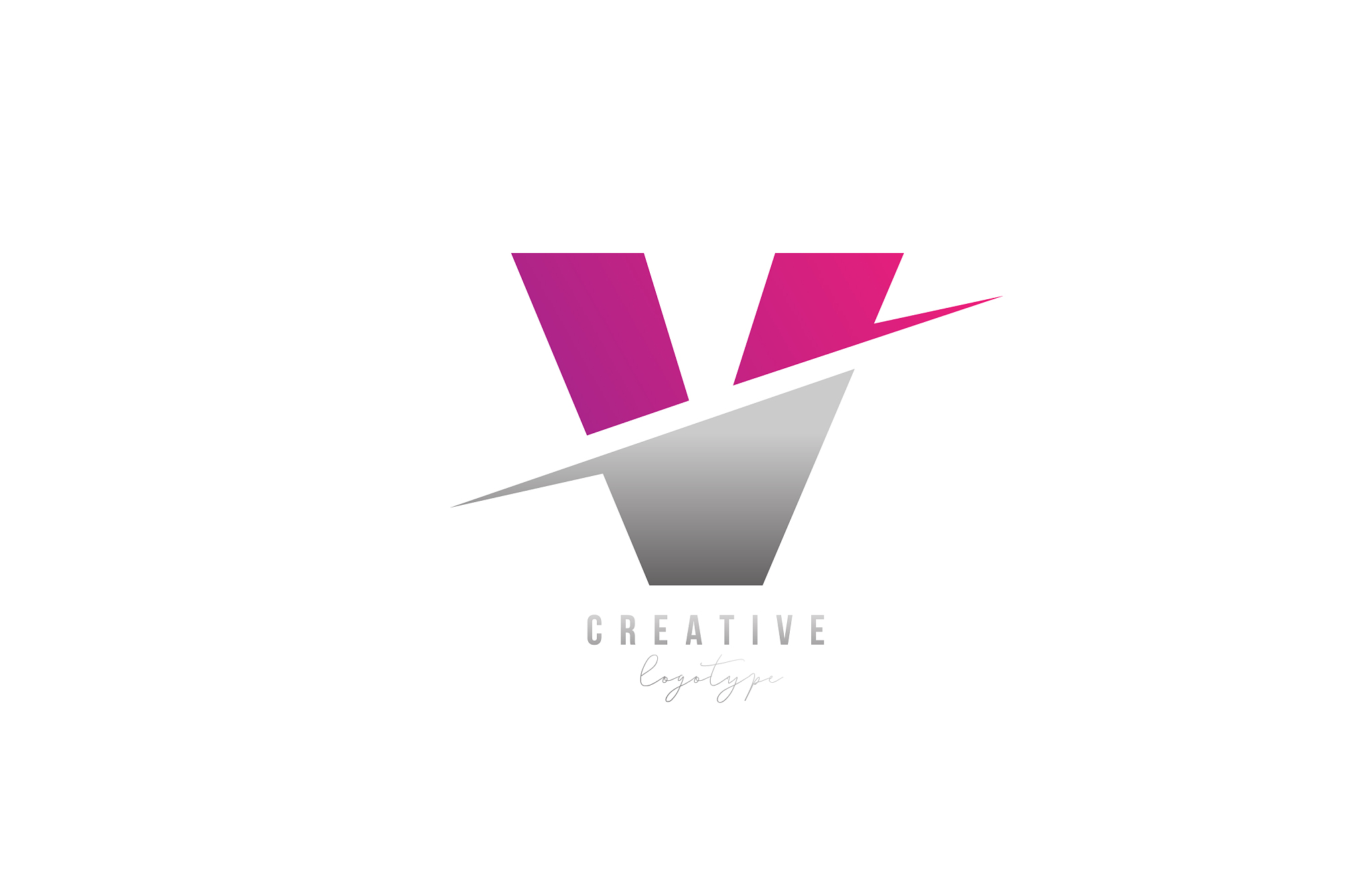v pink and grey letter logo alphabet icon design