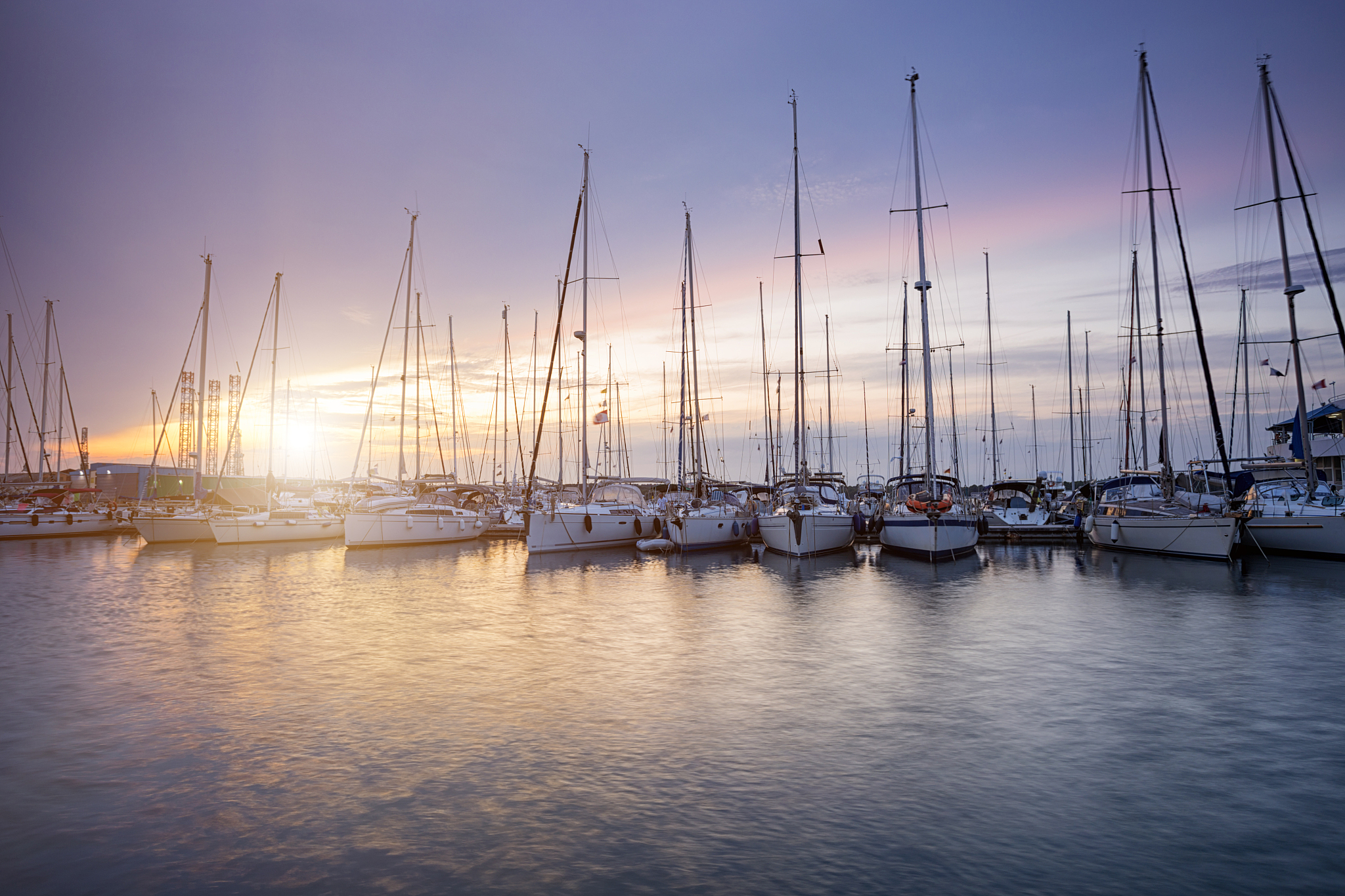 beautiful colorful morning sunlight over marina in pula, croatia