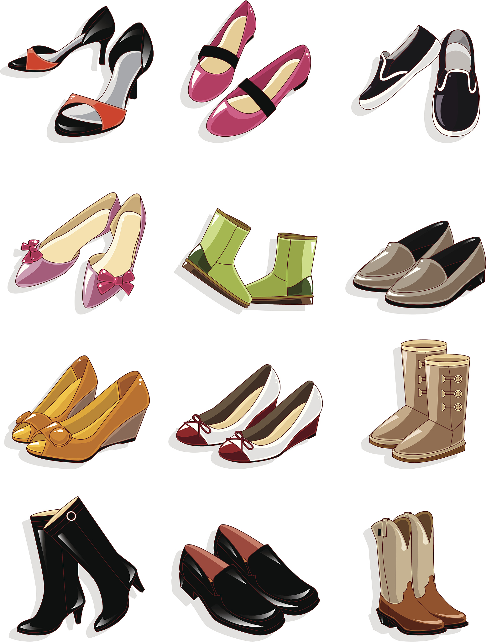 cartoon shoe icon set