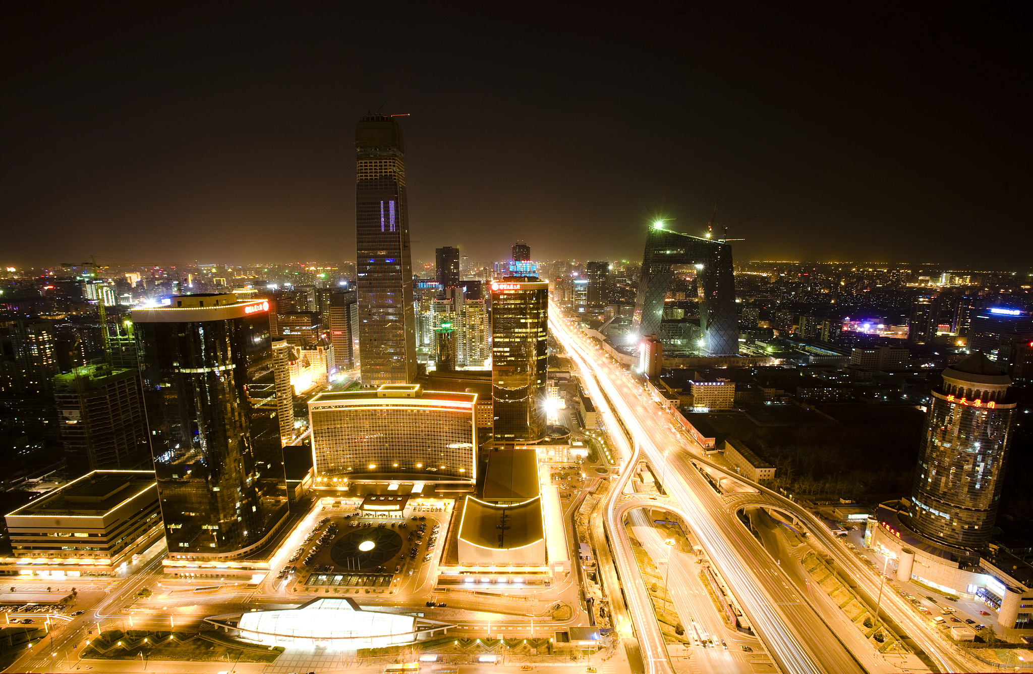 china world trade center and cctv tower at night