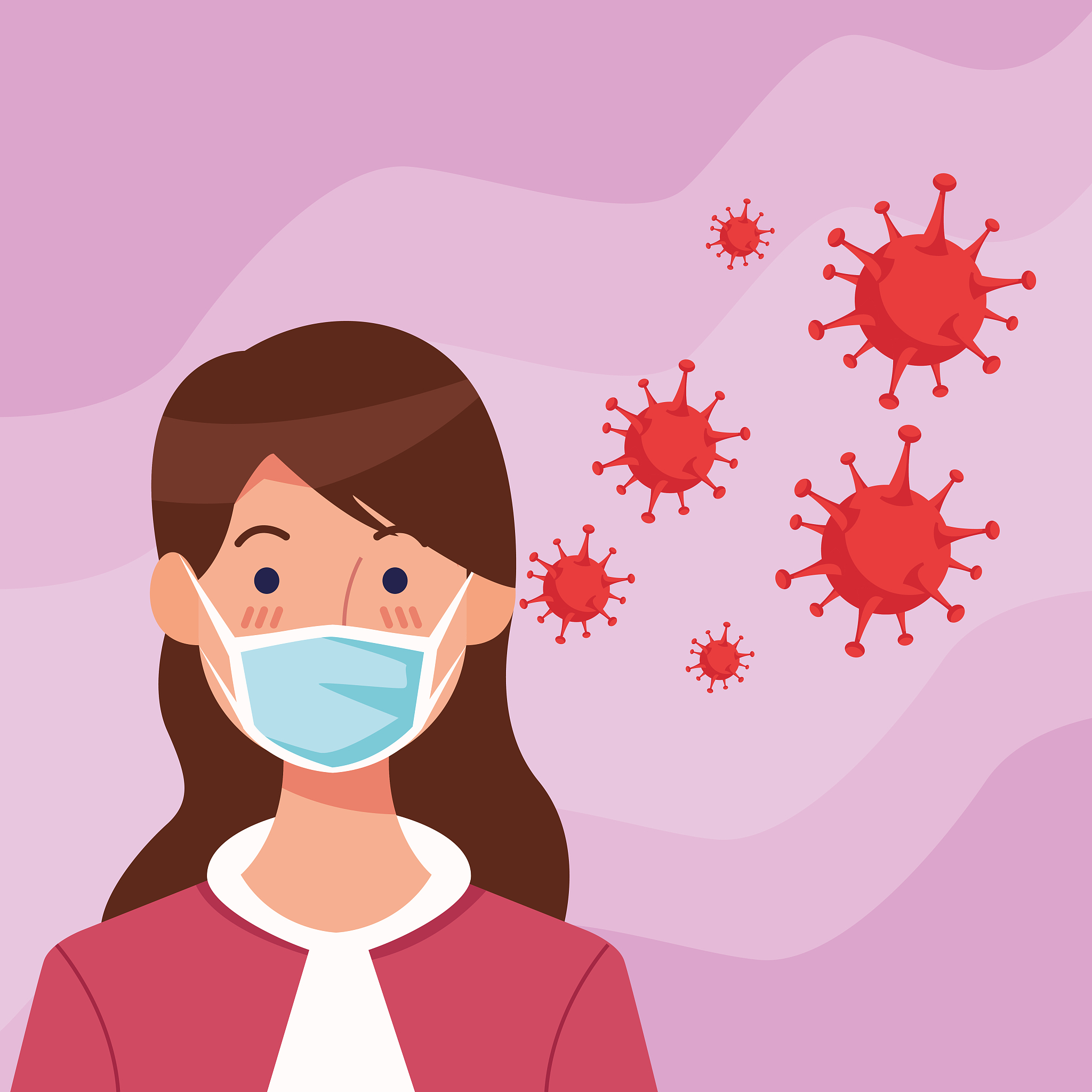 woman using face mask with covid19 particles
