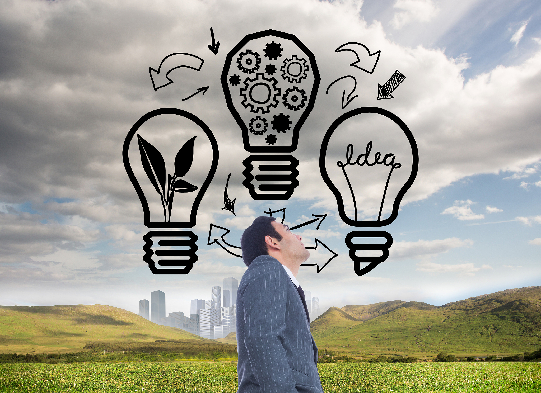 composite image of unsmiling businessman standing