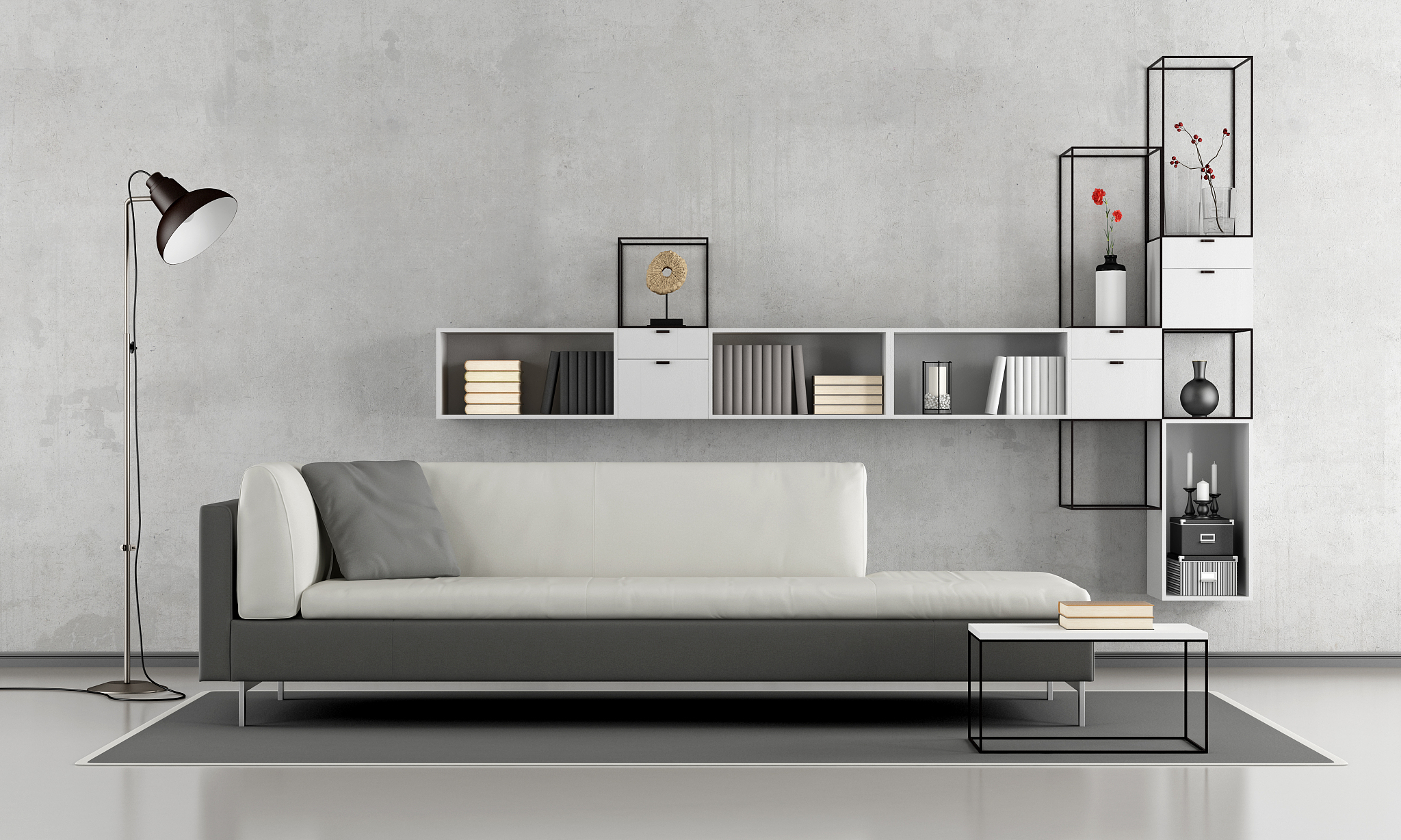black and white living room
