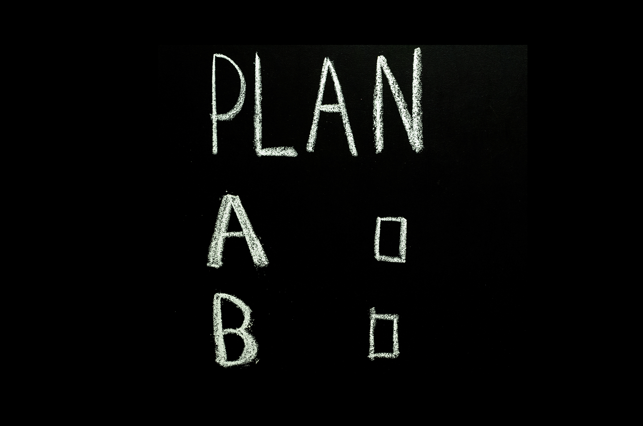 word "plan"and checkbox  written on chalkboard