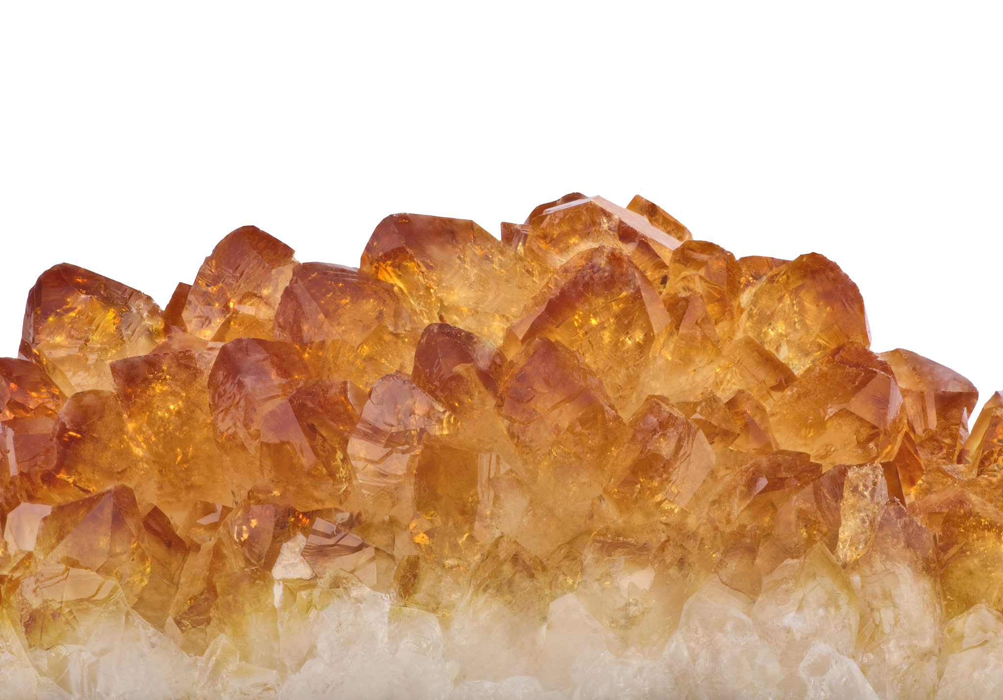 bright orange citrine crystals isolated on white