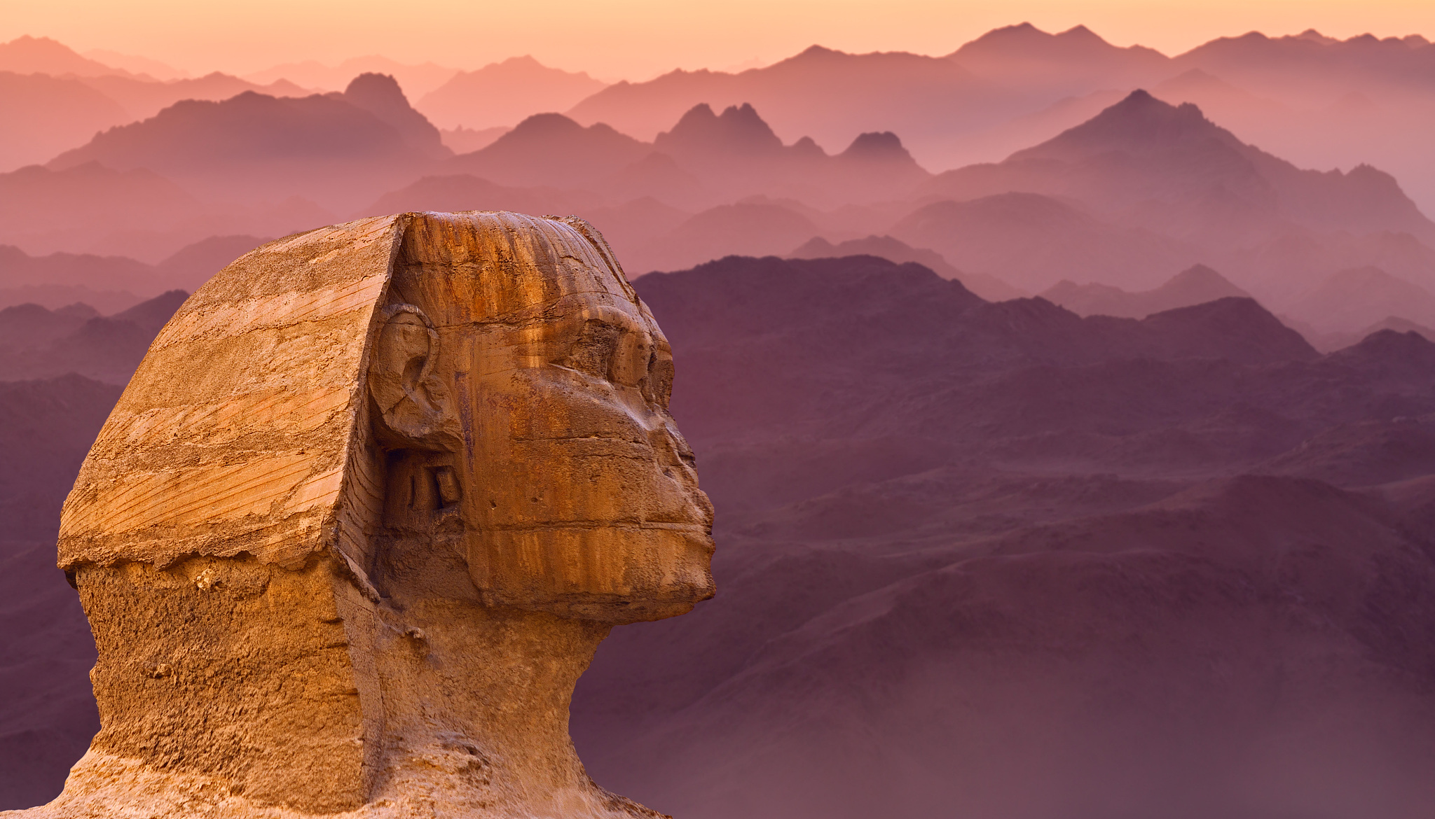 view of the sphinx egypt, the giza plateau in the sahara desert