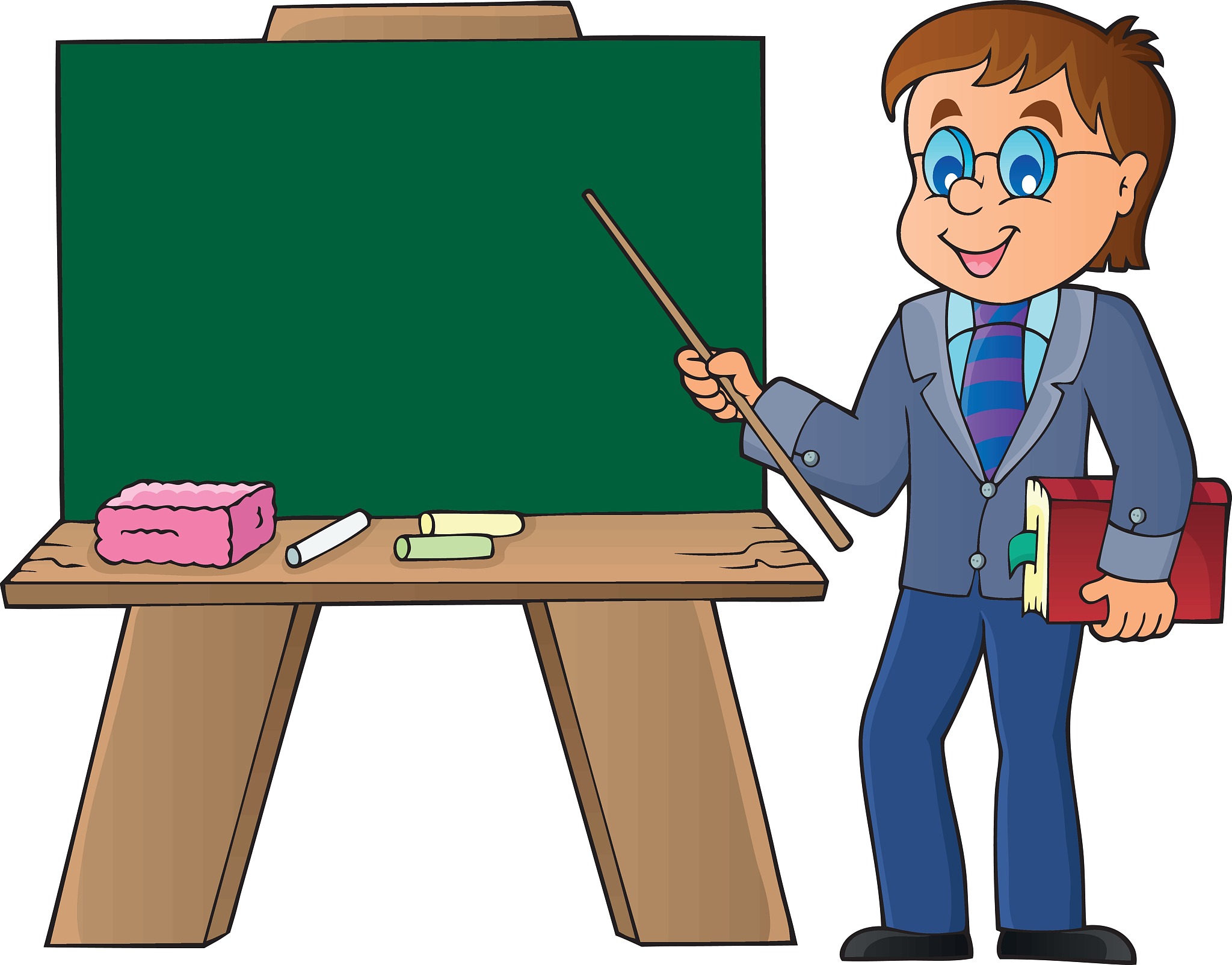 man teacher standing by schoolboard