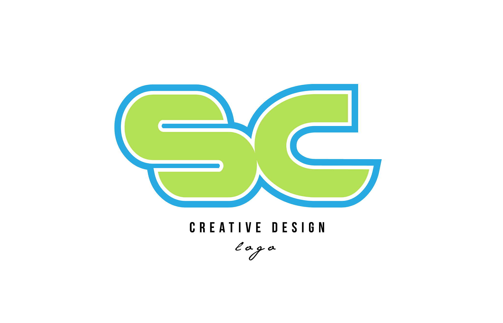 blue green alphabet letter sc s c logo icon design