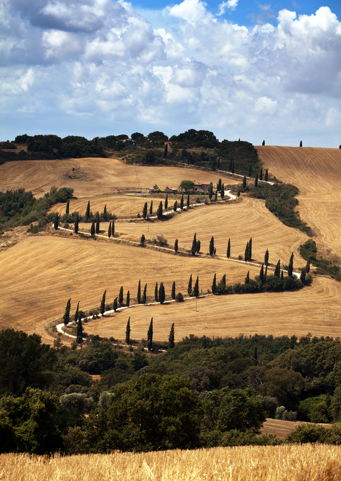 country road to farmhouse