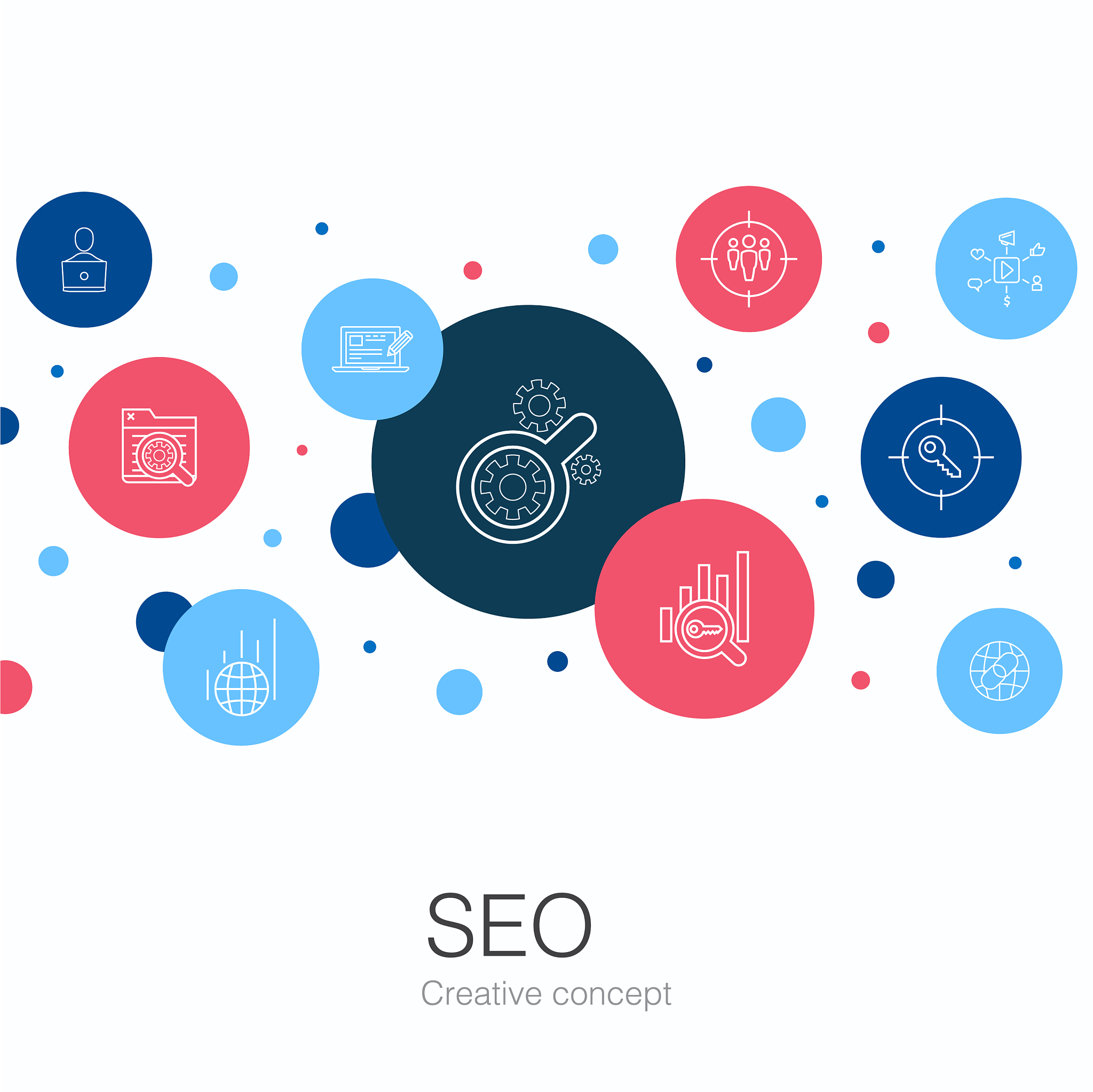 seo trendy circle template with simple icons