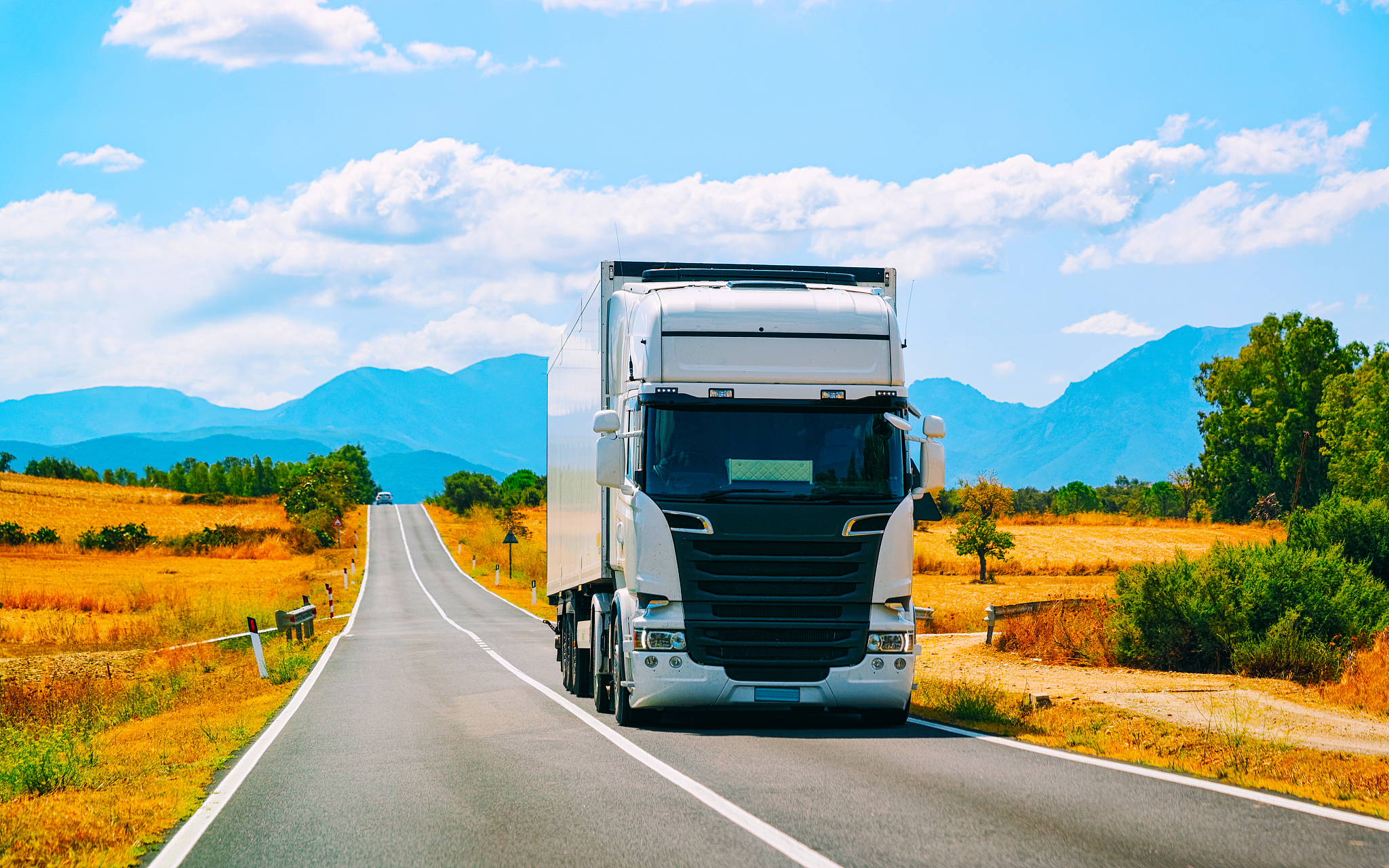 scenery with truck in highway in cagliari in sardinia reflex