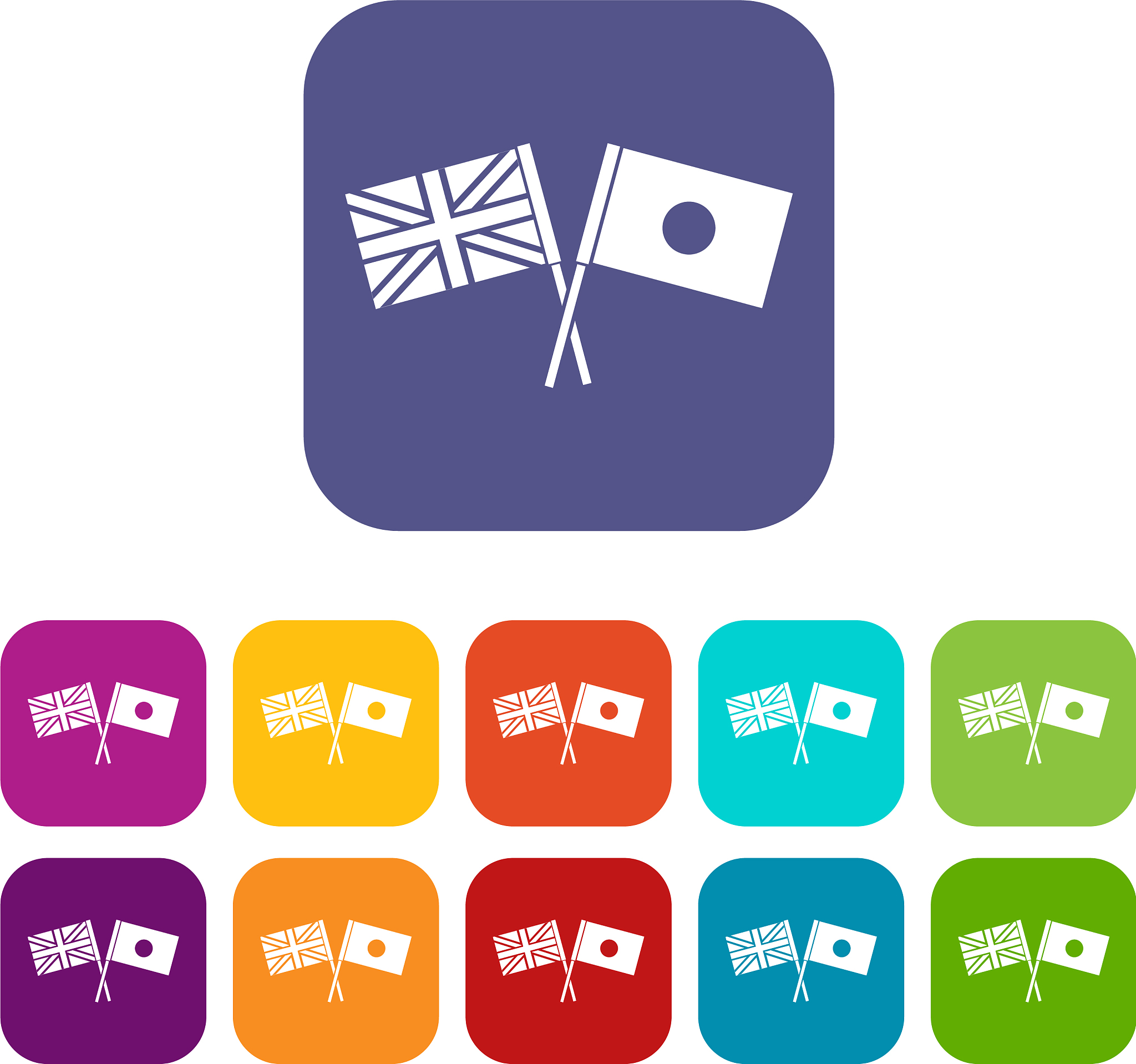 uk and japan flags crossed icons set