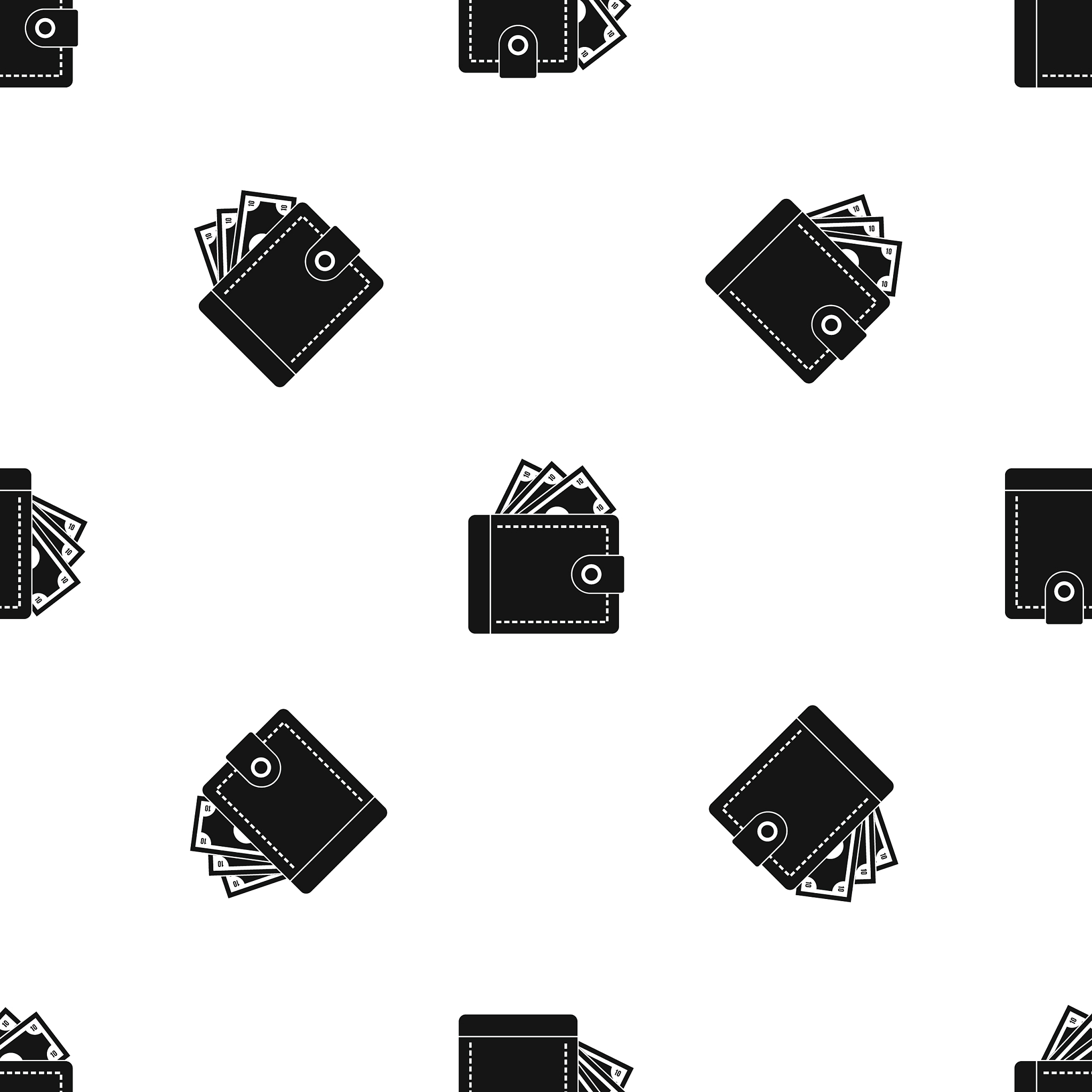 purse with money pattern seamless black