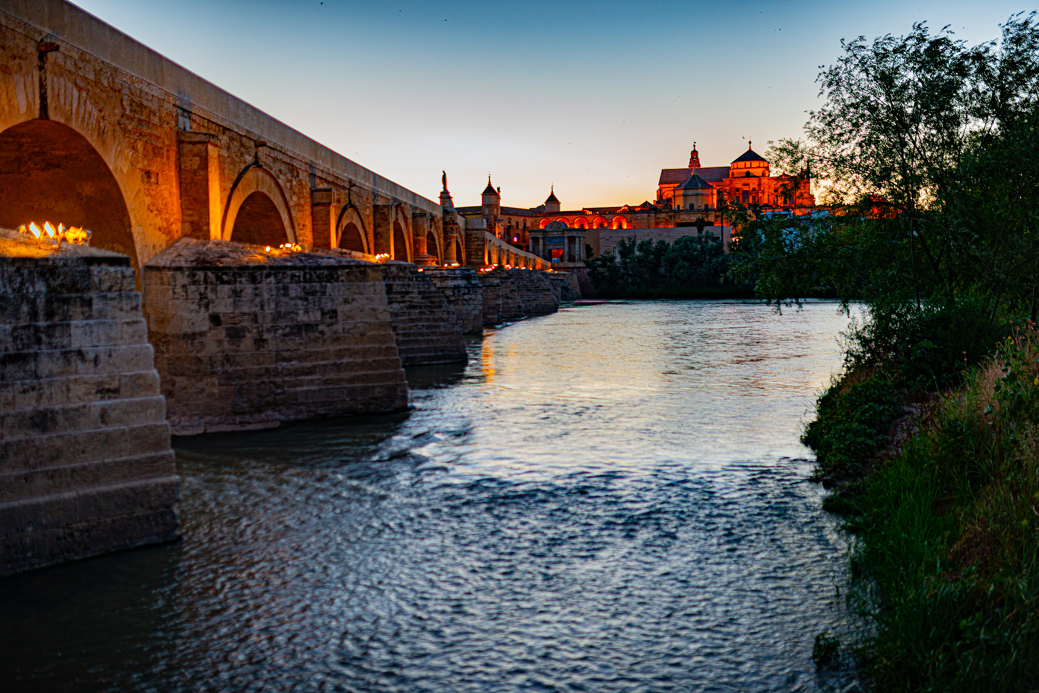 mosque-cathedral and roman bridge of cordoba, andalusia, spain