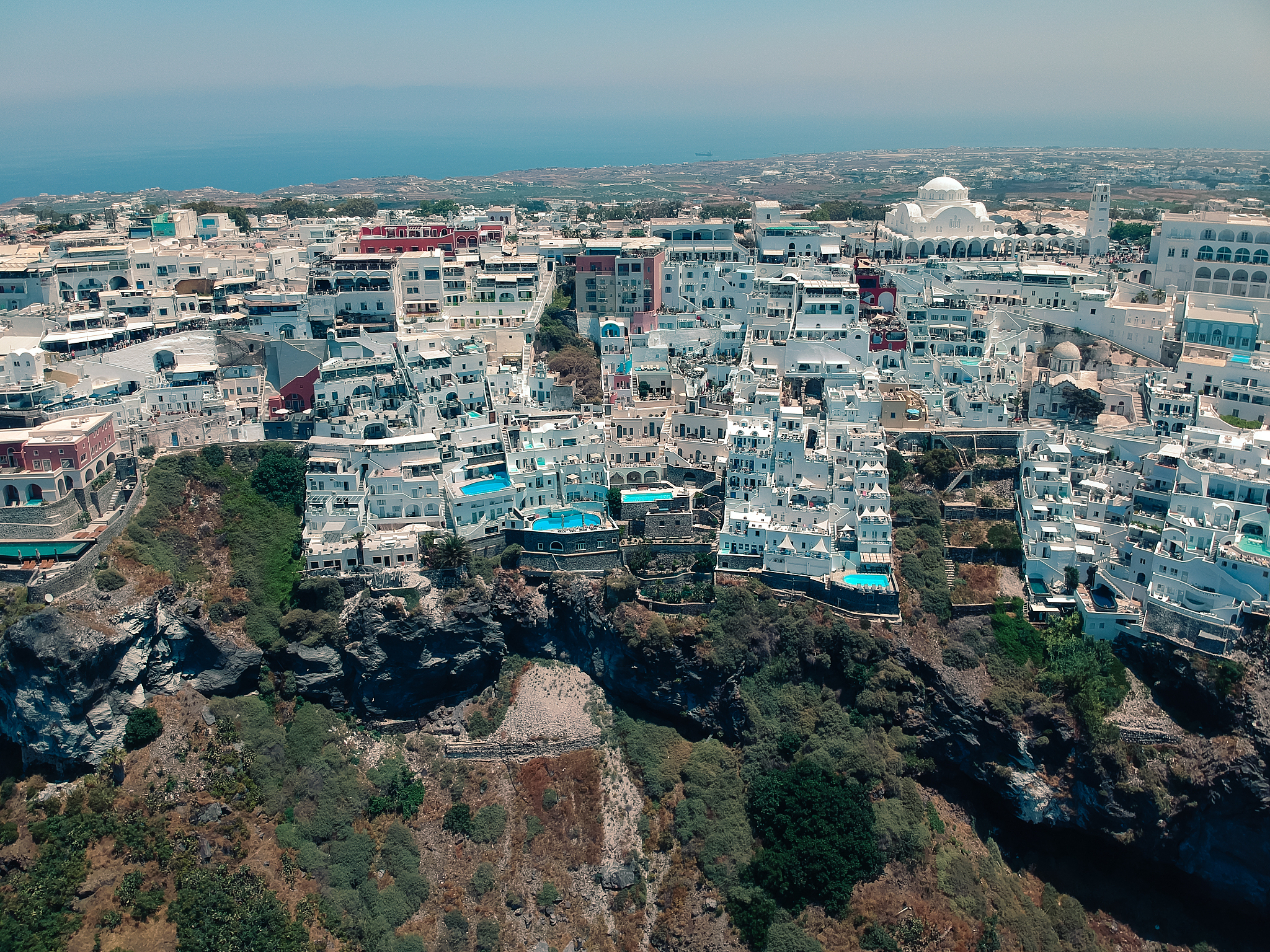 aerial view on the island santorini at summer sunny weather, gre