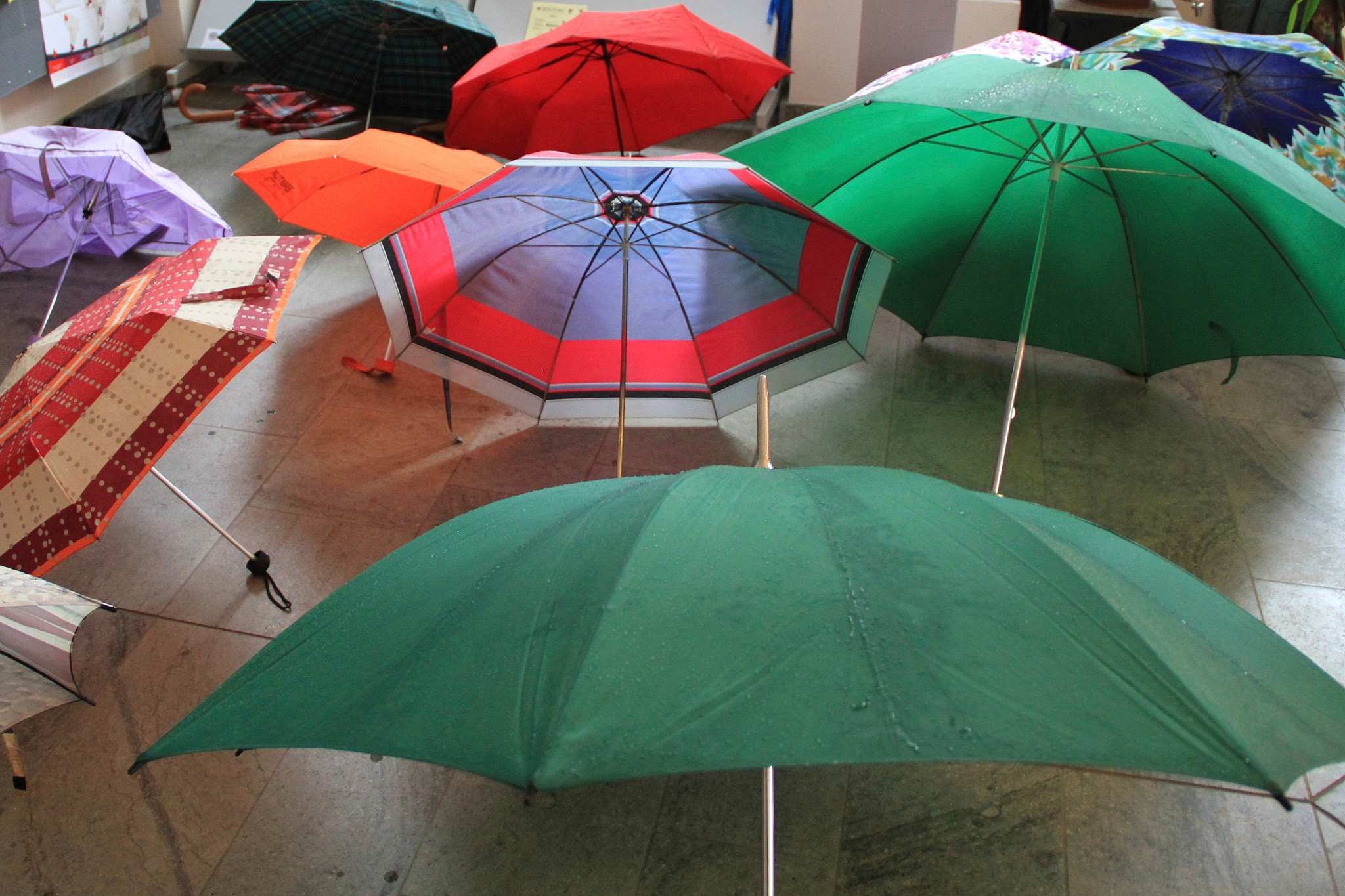 close-up of umbrellas