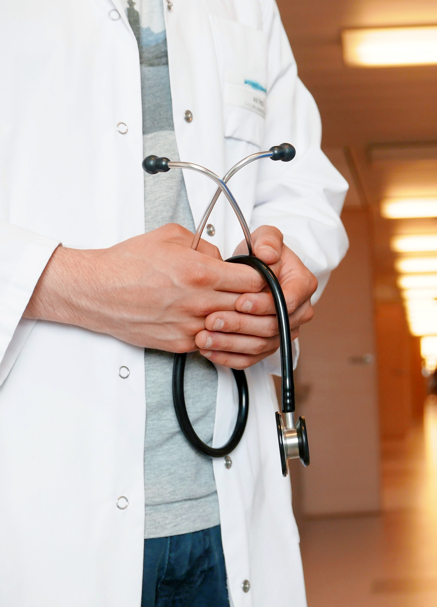 close-up of male doctor holding stethoscope