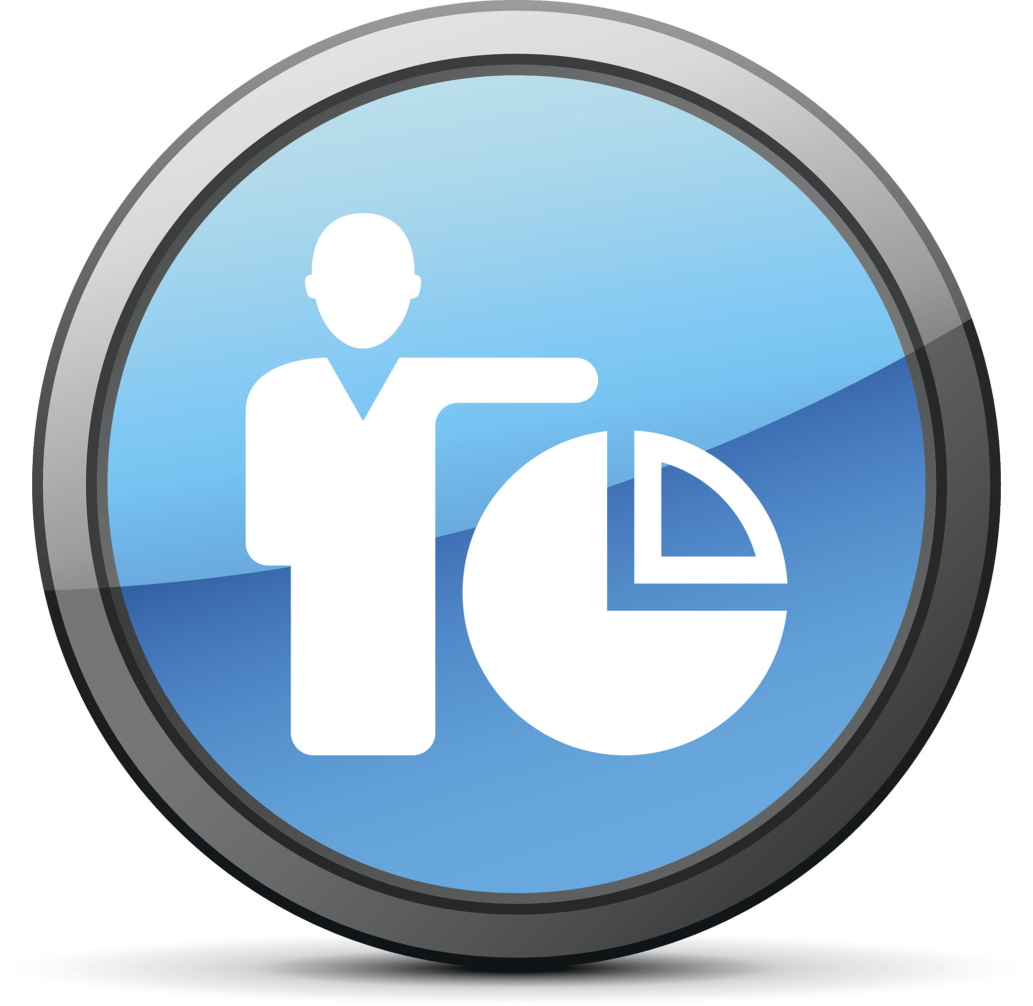 businessman icon on a round button.