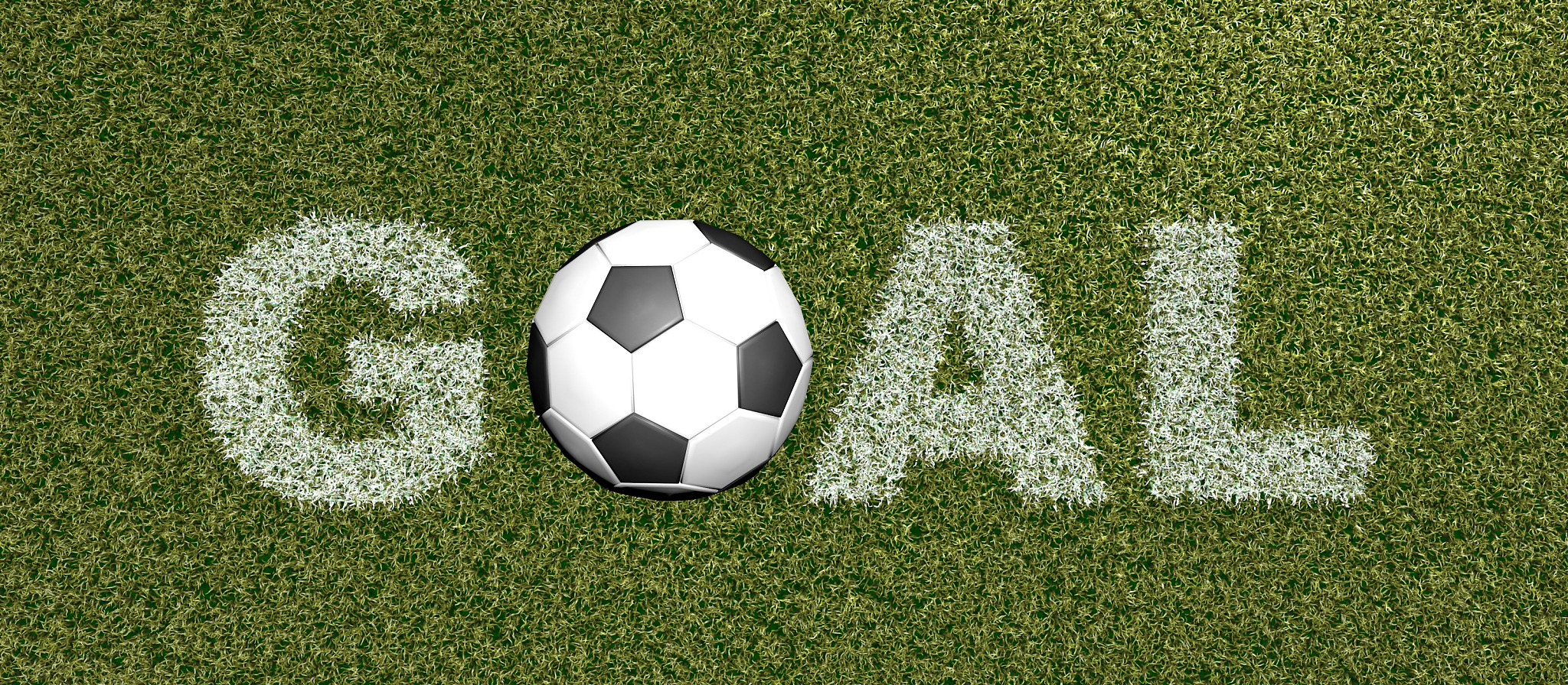 goal - grass letters on football field - 3d rendering