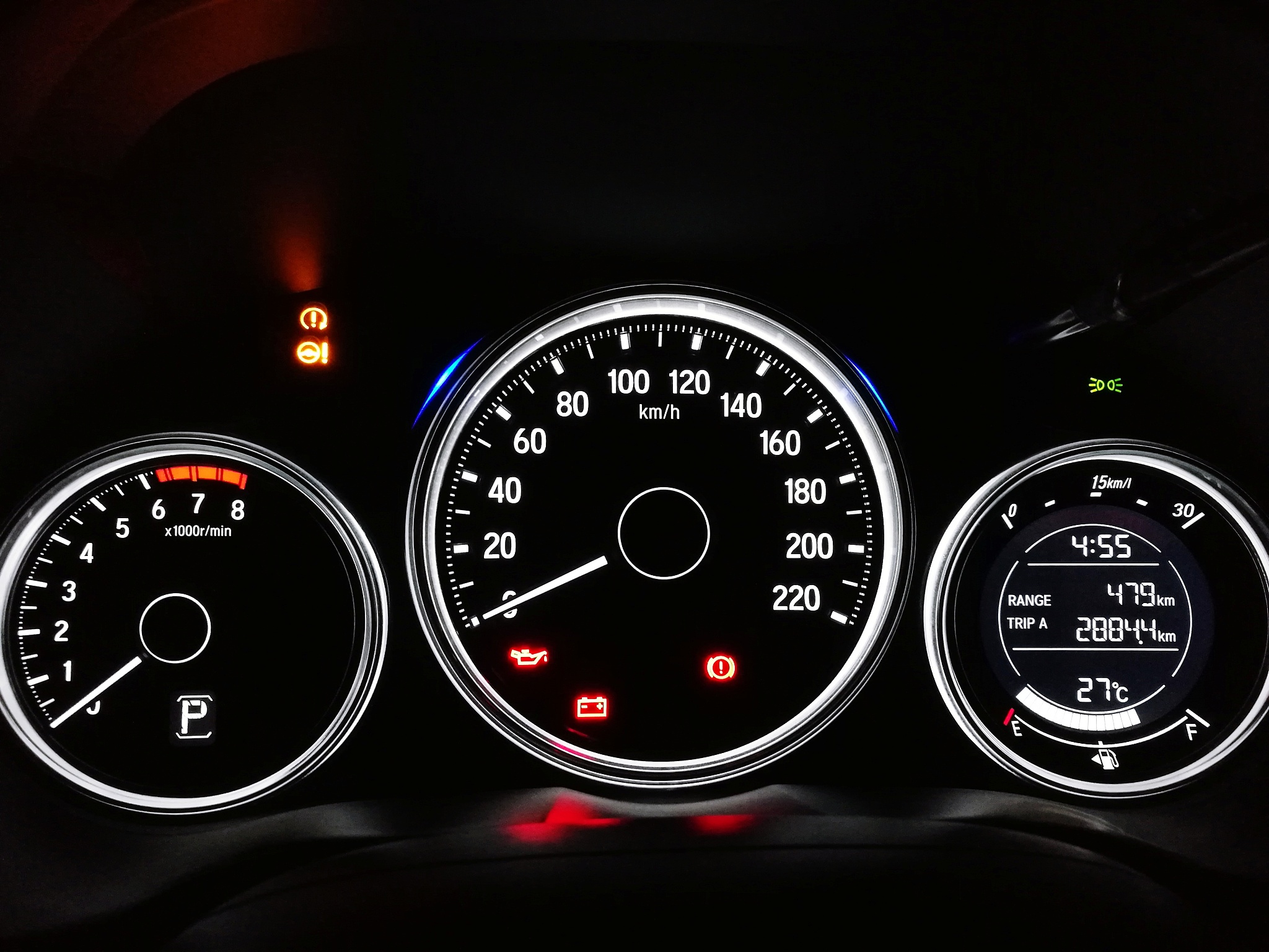 close-up of illuminated dashboard in car at night