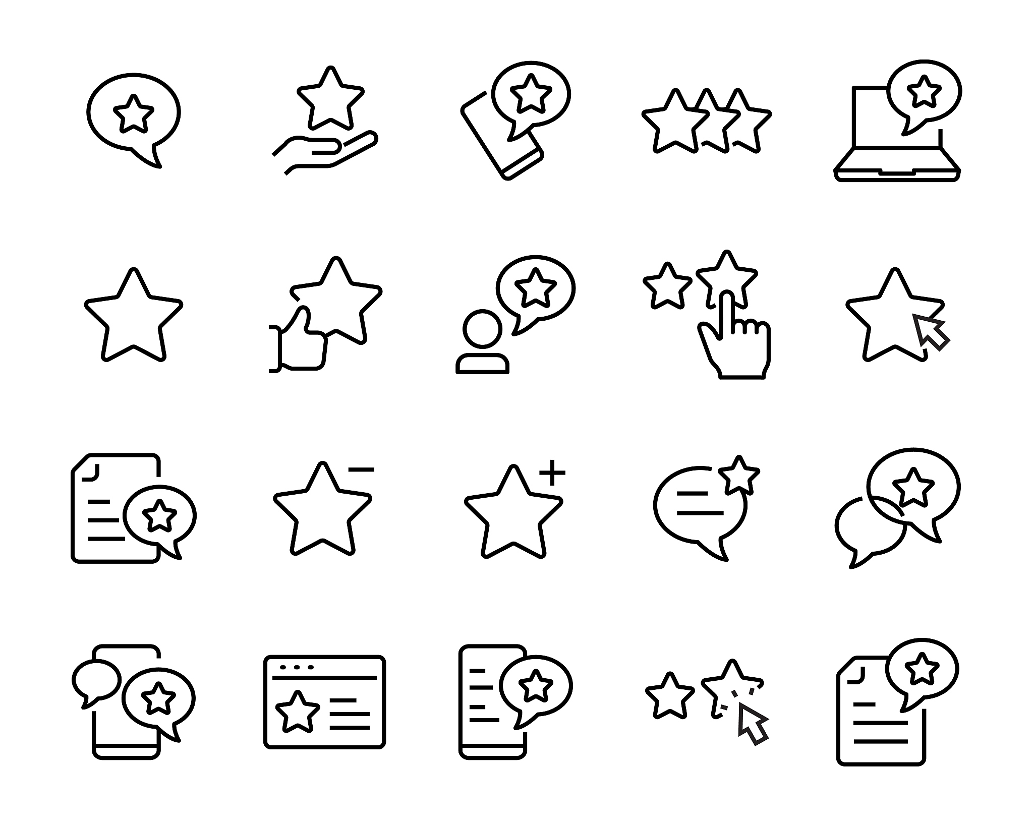 set of feedback icons, such as customer, rating, review, survey