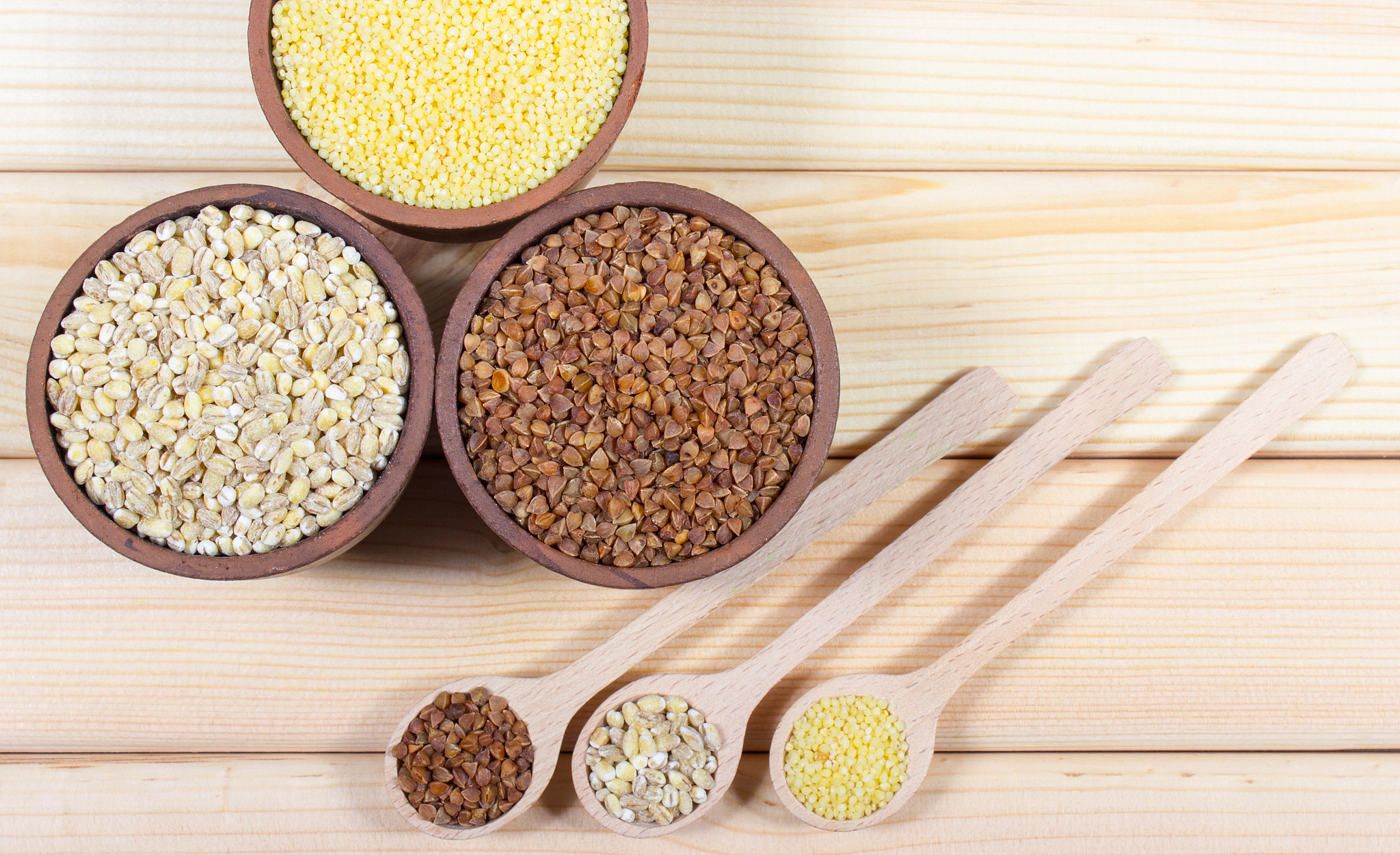 pearl barley, buckwheat, millet groats