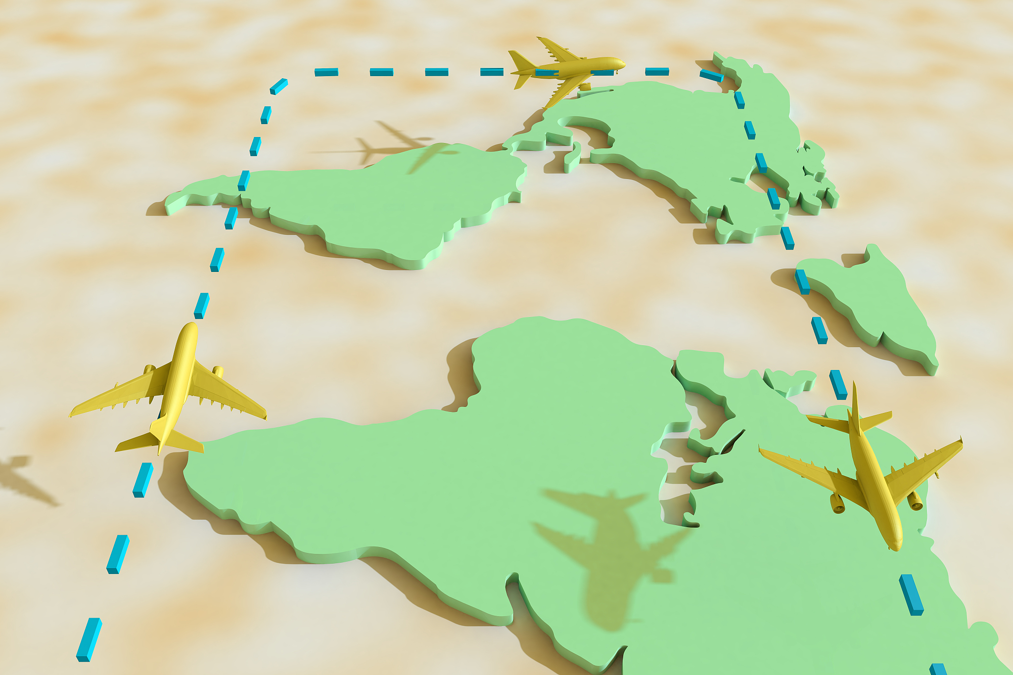 3d illustration. traveling around the world by plane. world trav