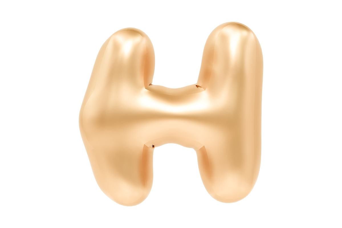 3d字母<strong>h制作</strong>的现实的氦气金色气球,premium 3d插图.
