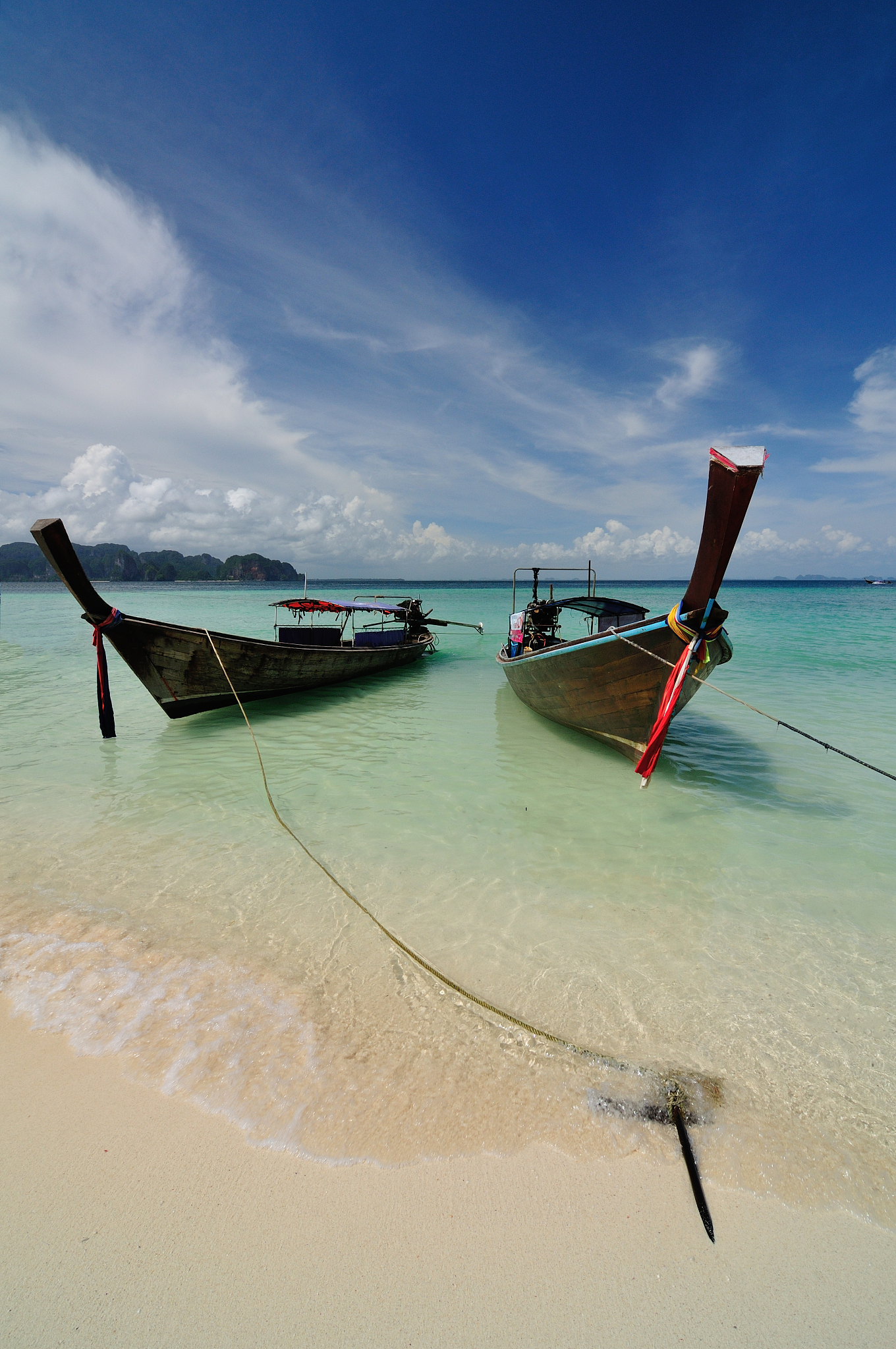 boats on beautiful beach, krabi, thailand