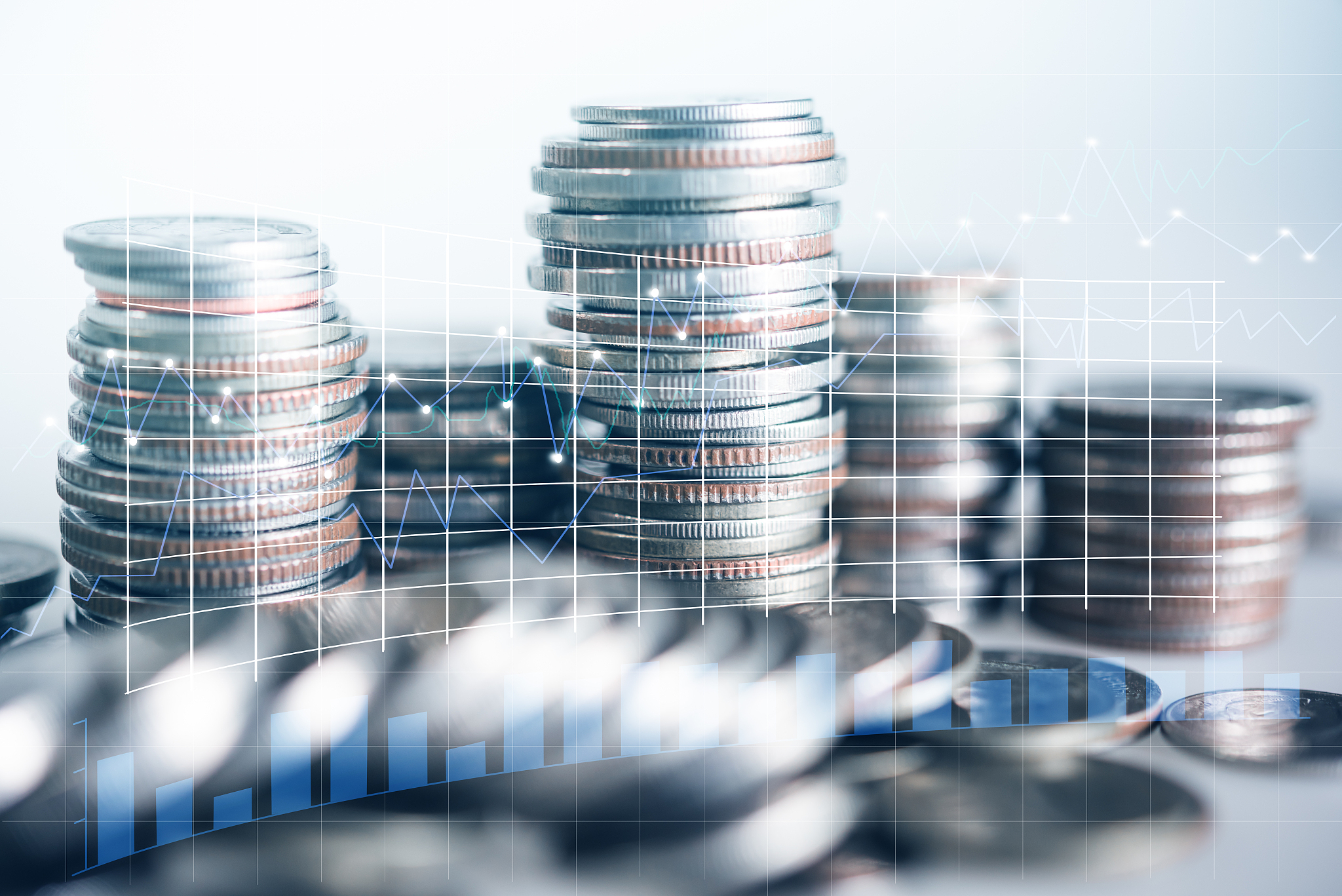 close up of rows coins for finance and banking concept