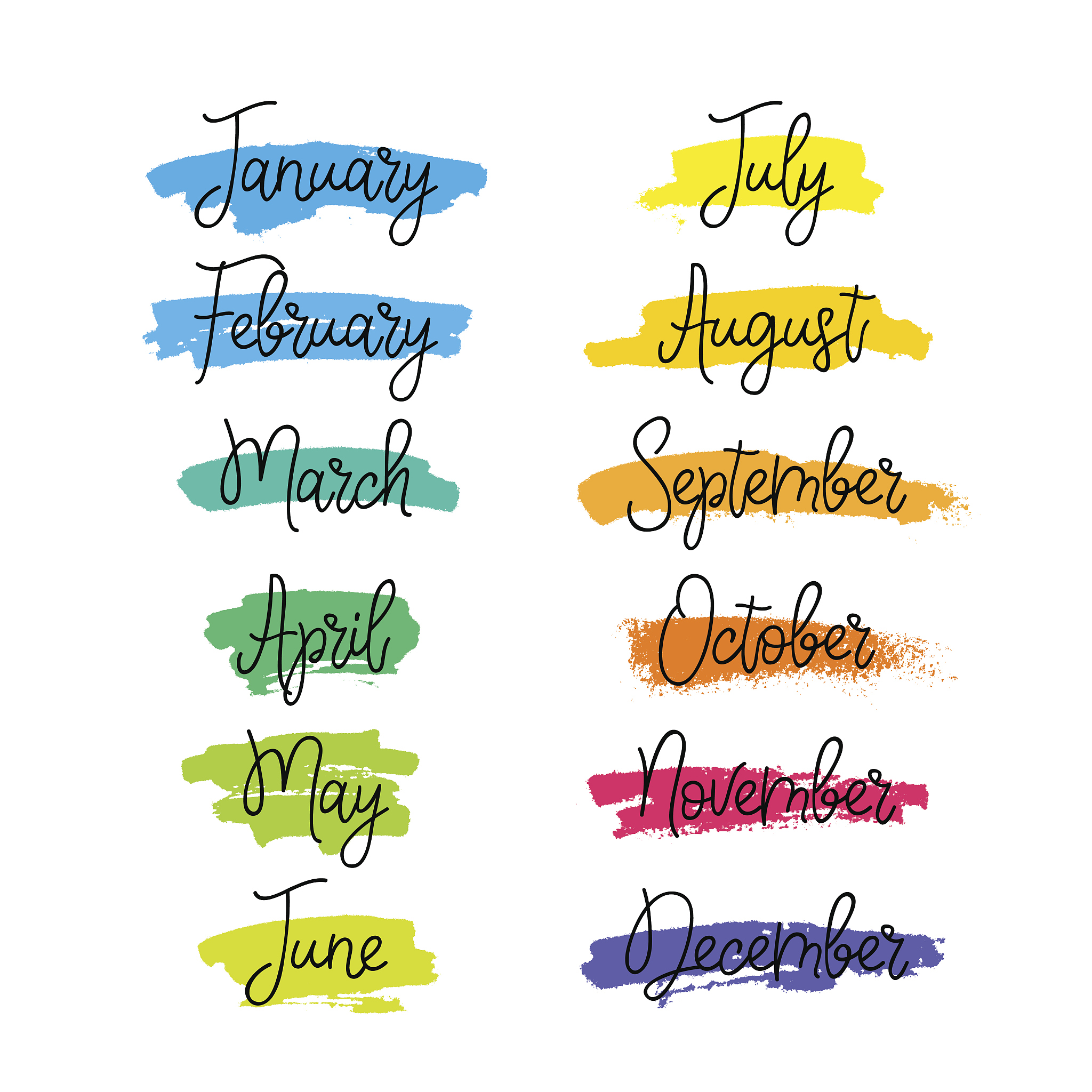 months of the year. vector calligraphy.