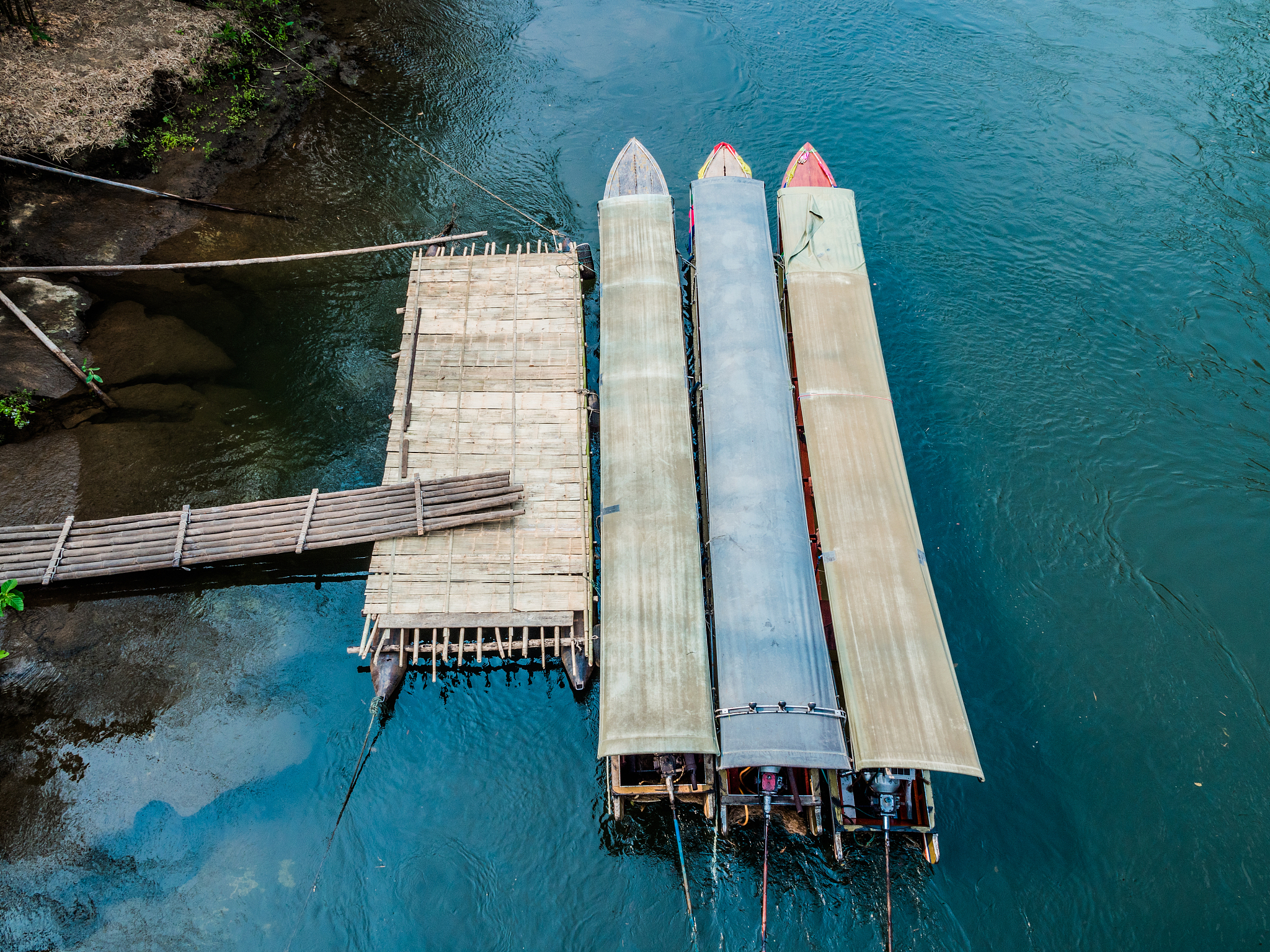 floating resort and rafts in the both side of river kwai near sa