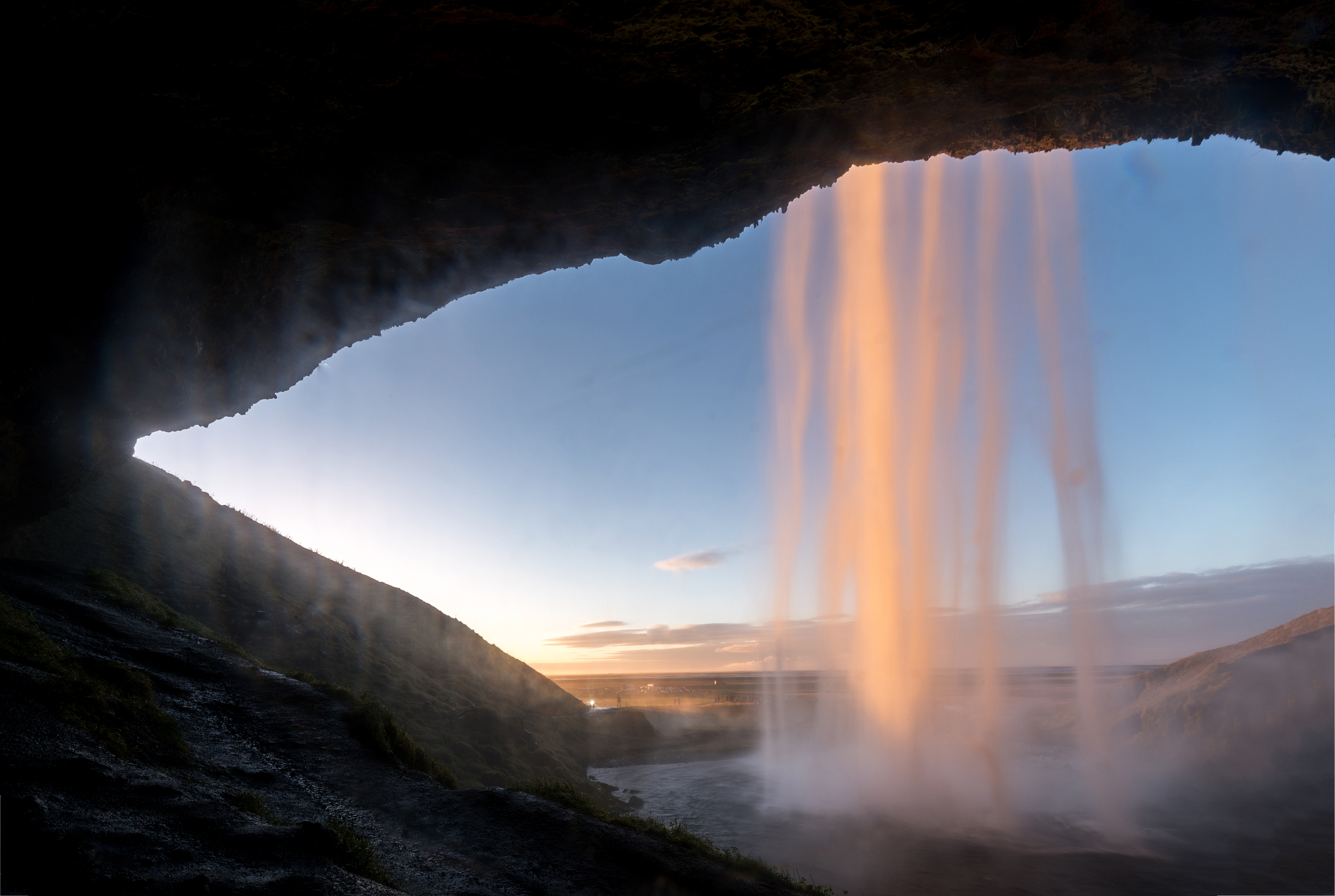 seljalandsfoss waterfall at sunset