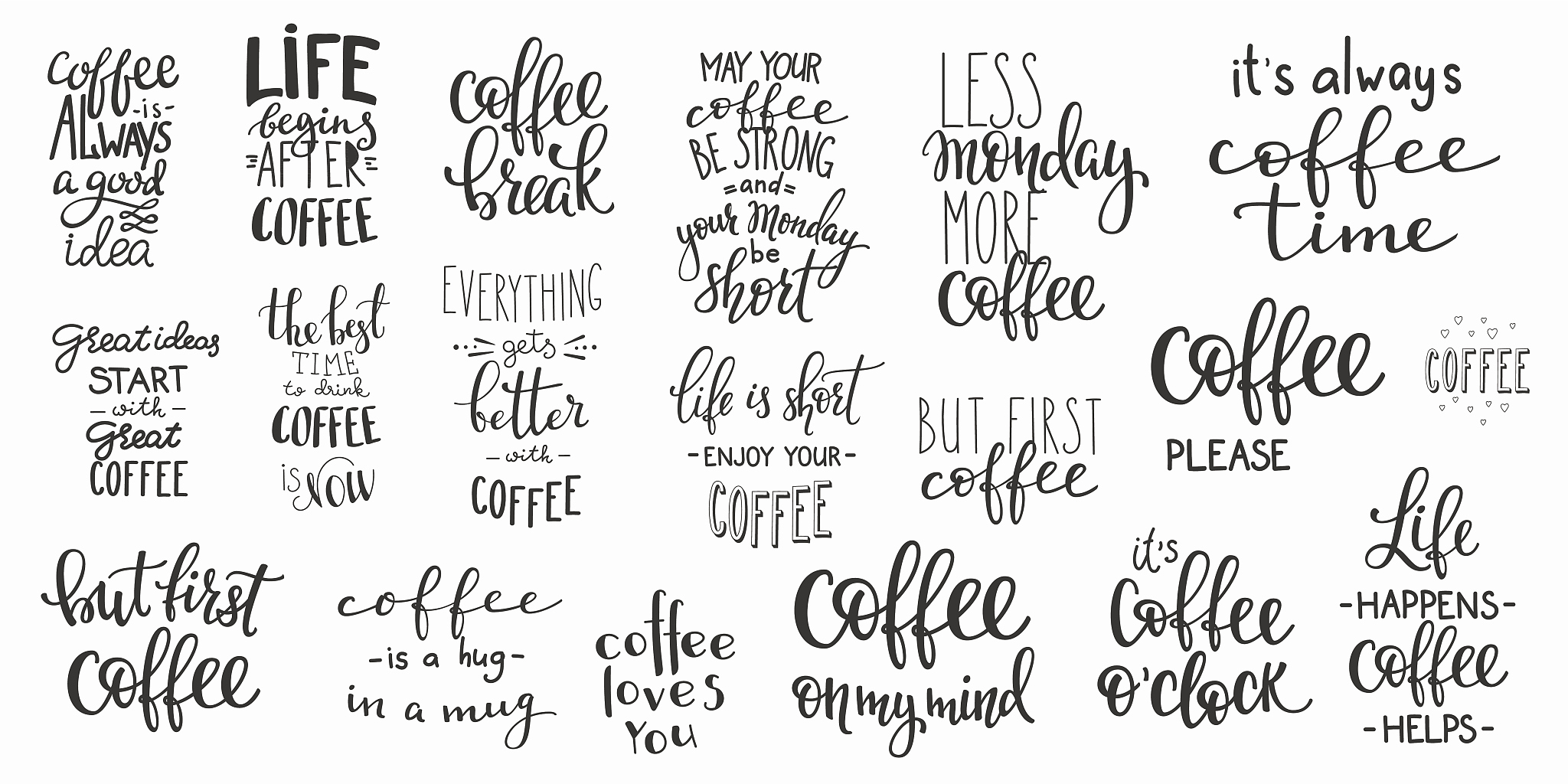 quote coffee cup typography set